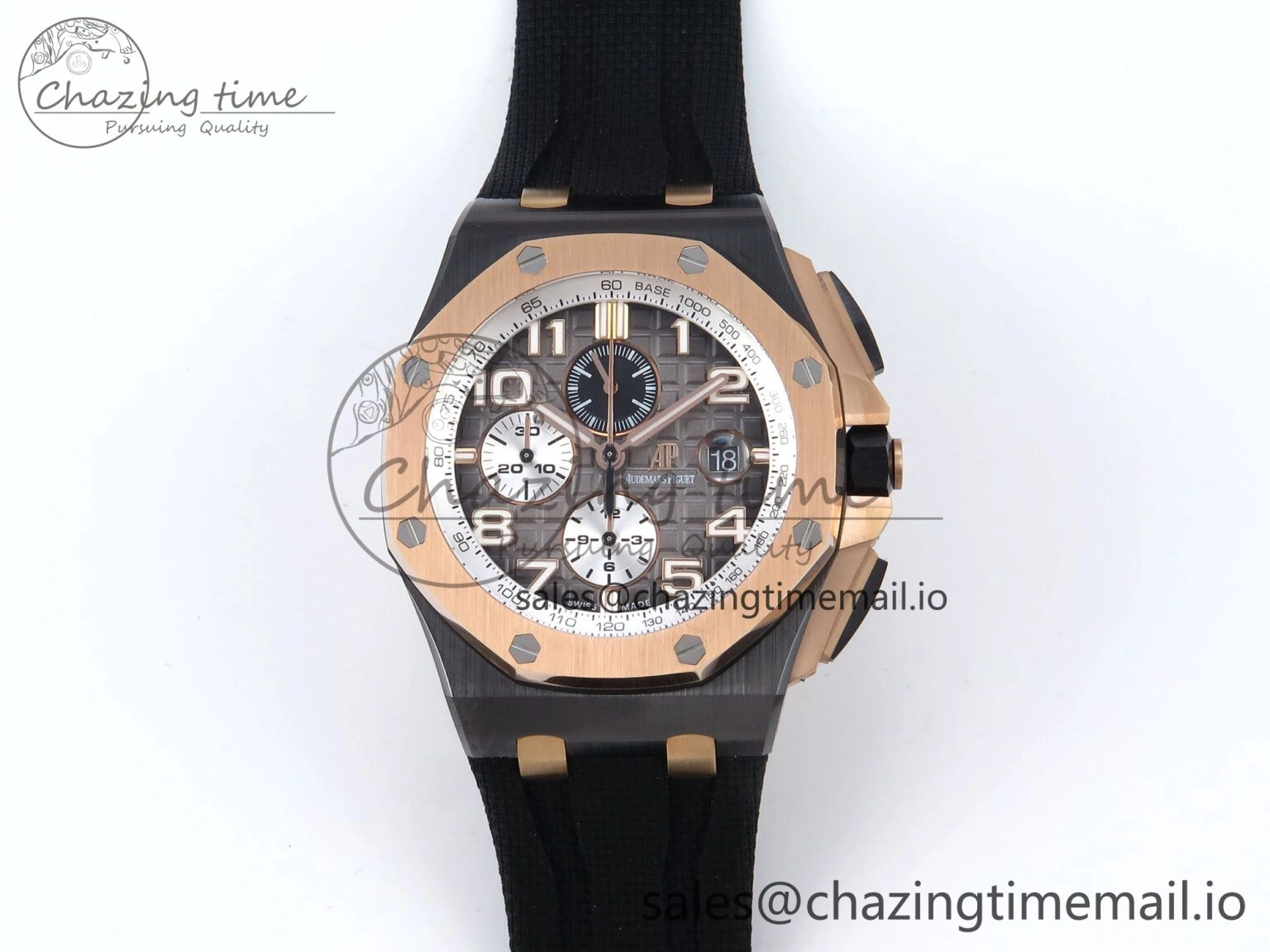 Royal Oak Offshore 44mm Black Ceramic TKF 1:1 Best Edition Gray Dial RG Bezel on Black Rubber Strap A3126