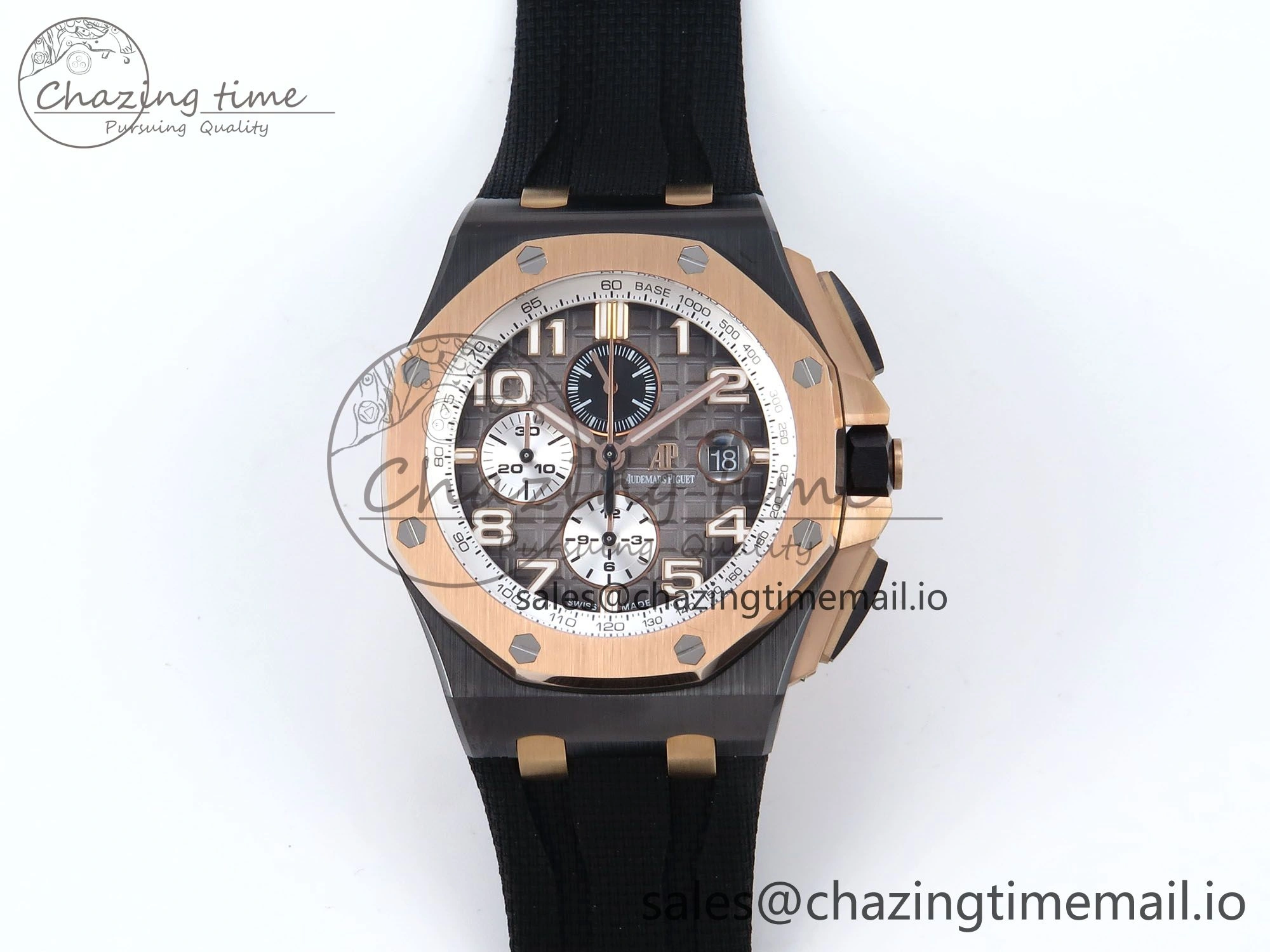 Royal Oak Offshore 44mm Black Ceramic TKF 1:1 Best Edition Gray Dial RG Bezel on Black Rubber Strap A3126