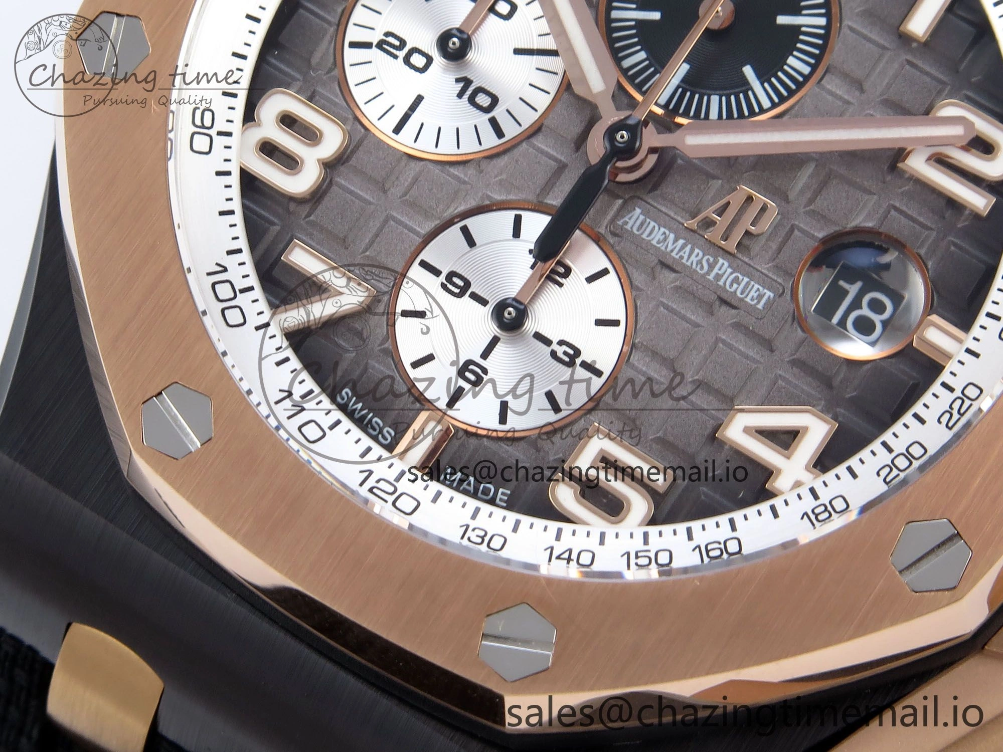 Royal Oak Offshore 44mm Black Ceramic TKF 1:1 Best Edition Gray Dial RG Bezel on Black Rubber Strap A3126