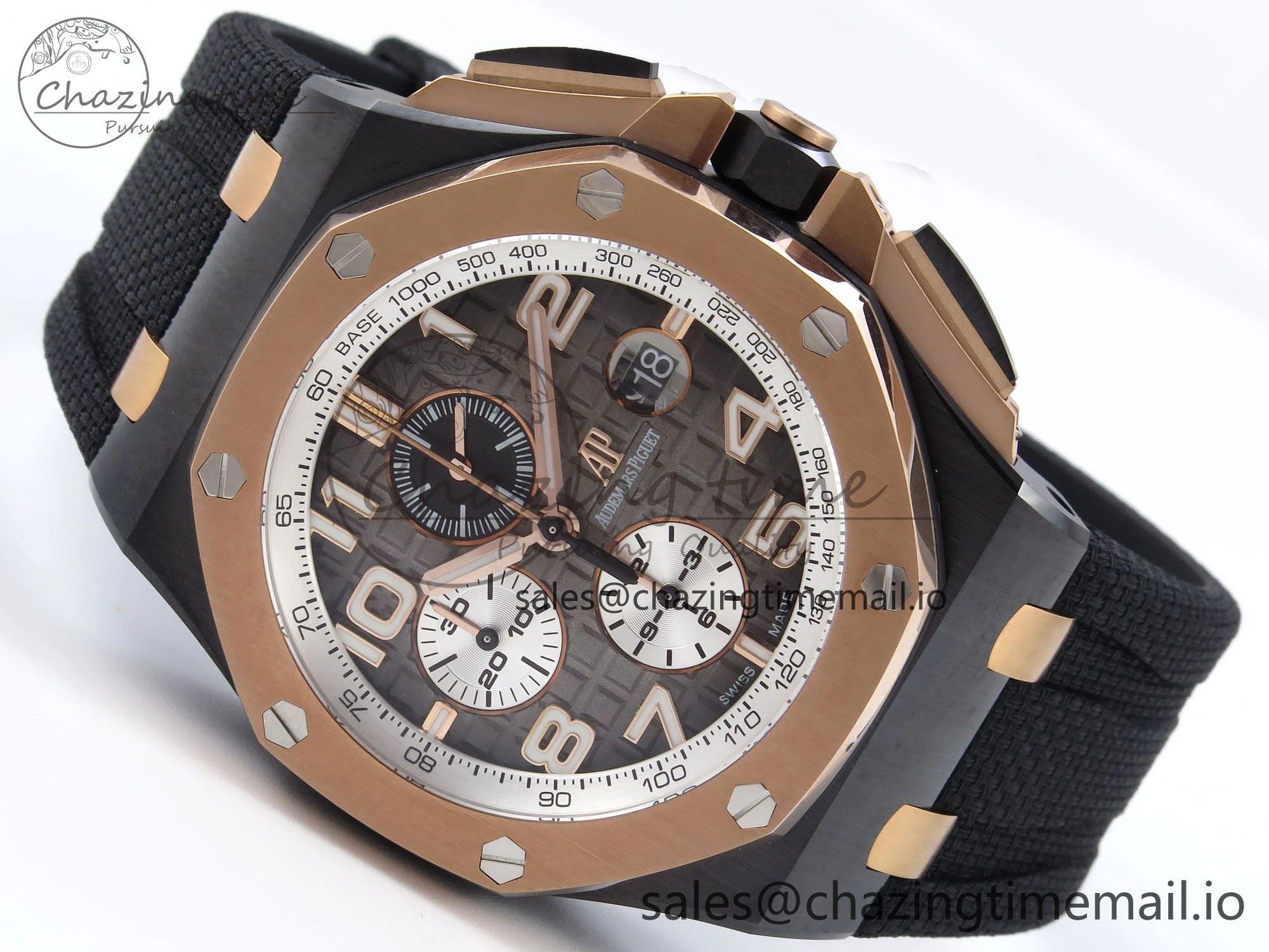 Royal Oak Offshore 44mm Black Ceramic TKF 1:1 Best Edition Gray Dial RG Bezel on Black Rubber Strap A3126