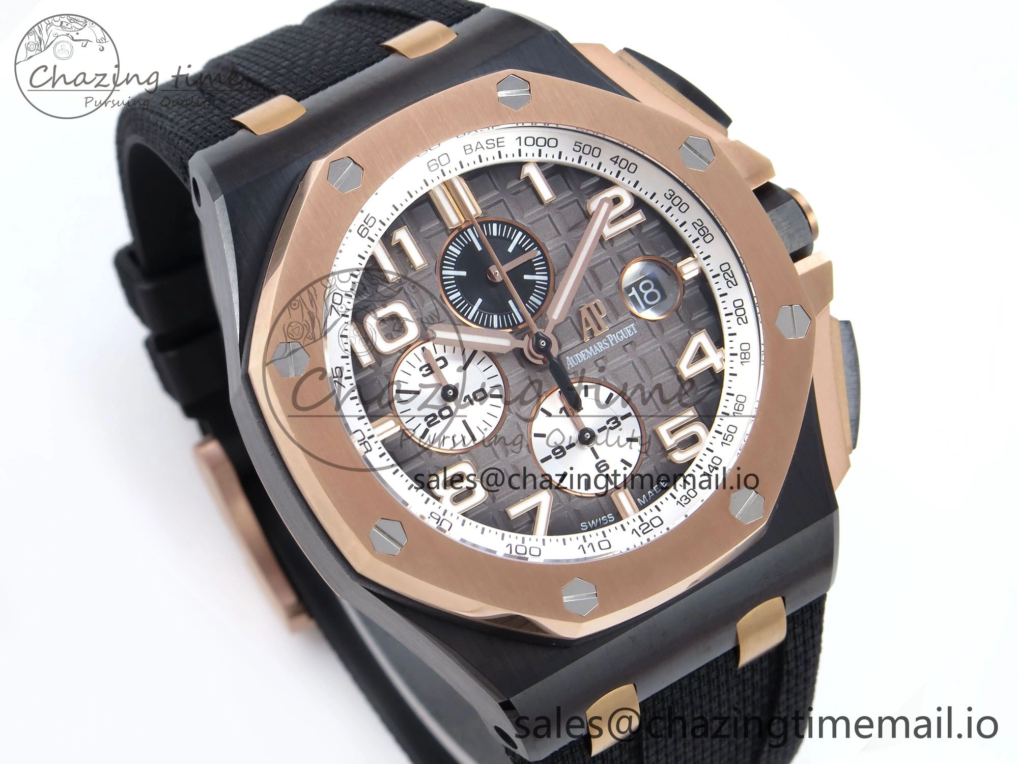 Royal Oak Offshore 44mm Black Ceramic TKF 1:1 Best Edition Gray Dial RG Bezel on Black Rubber Strap A3126
