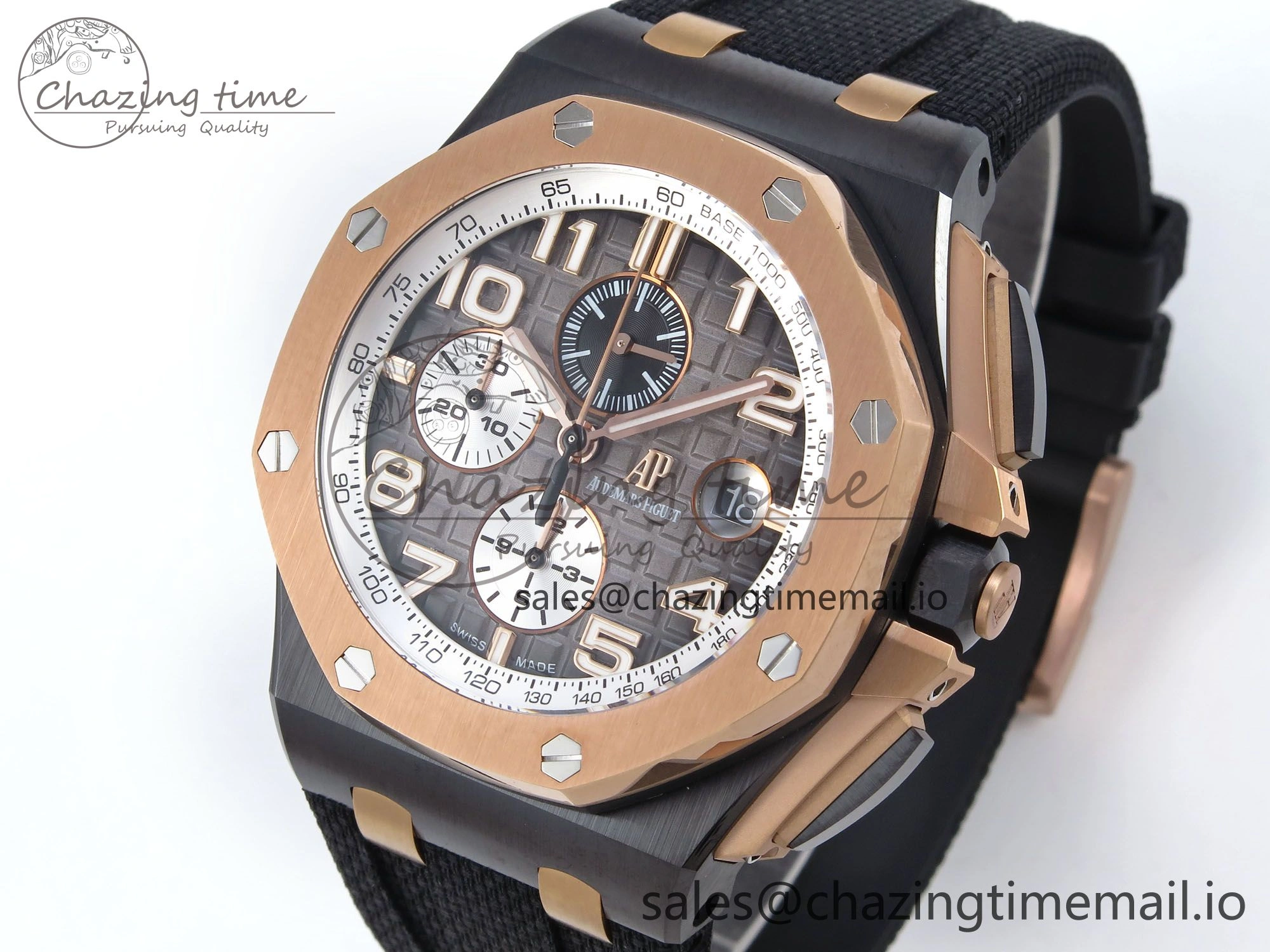 Royal Oak Offshore 44mm Black Ceramic TKF 1:1 Best Edition Gray Dial RG Bezel on Black Rubber Strap A3126