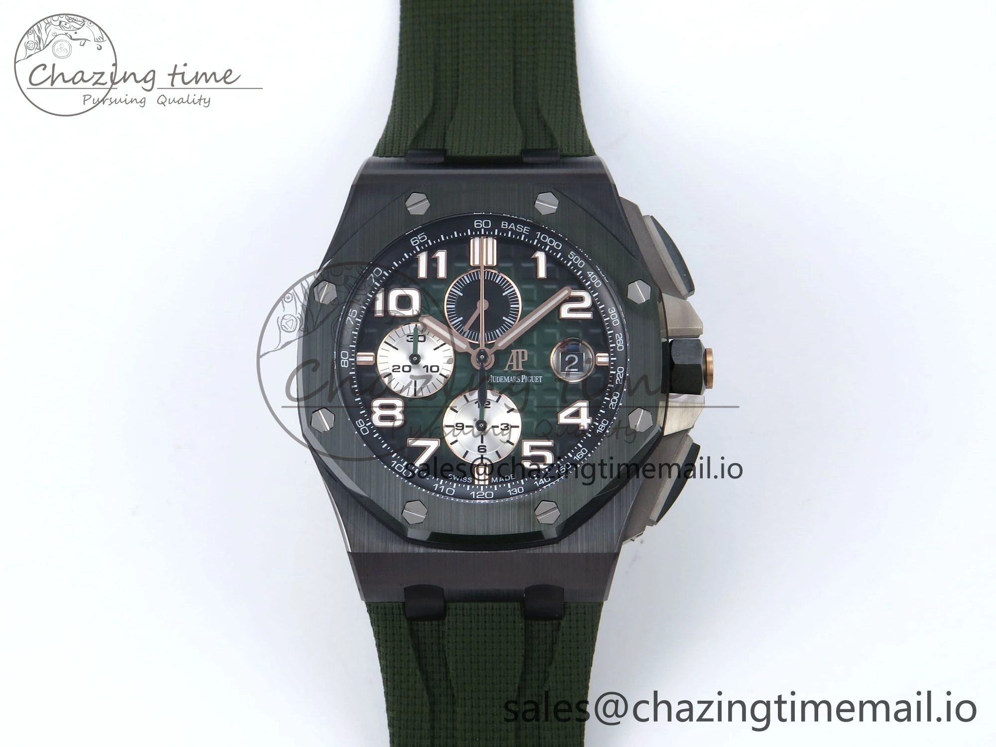 Royal Oak Offshore 44mm Black Ceramic TKF 1:1 Best Edition Green Dial on Green Rubber Strap A3126