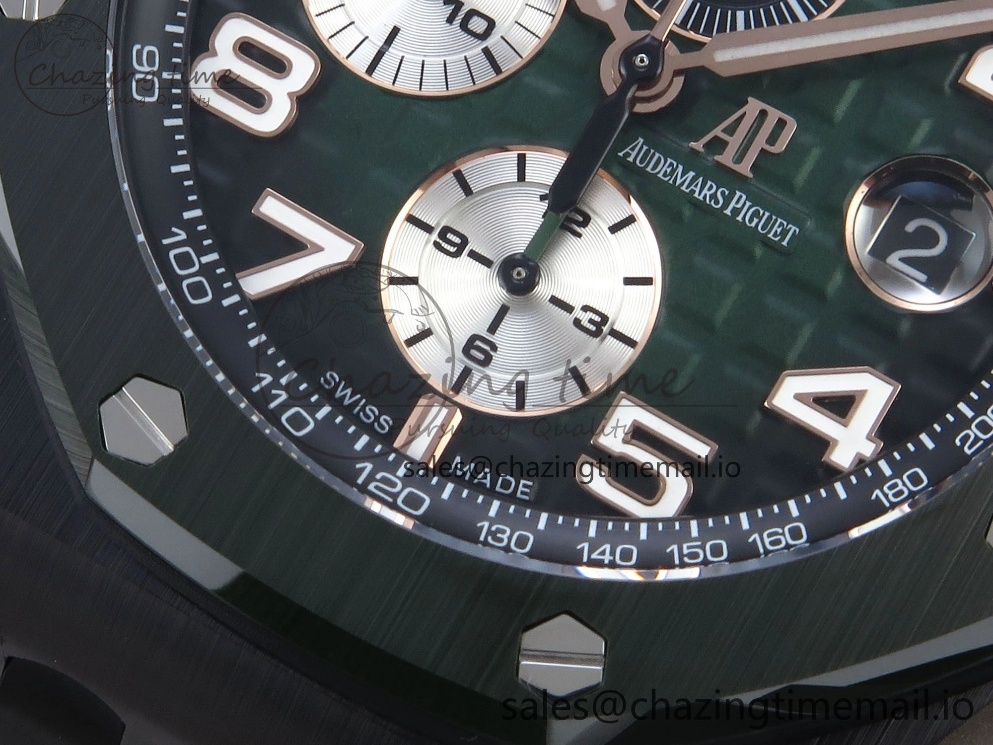 Royal Oak Offshore 44mm Black Ceramic TKF 1:1 Best Edition Green Dial on Green Rubber Strap A3126