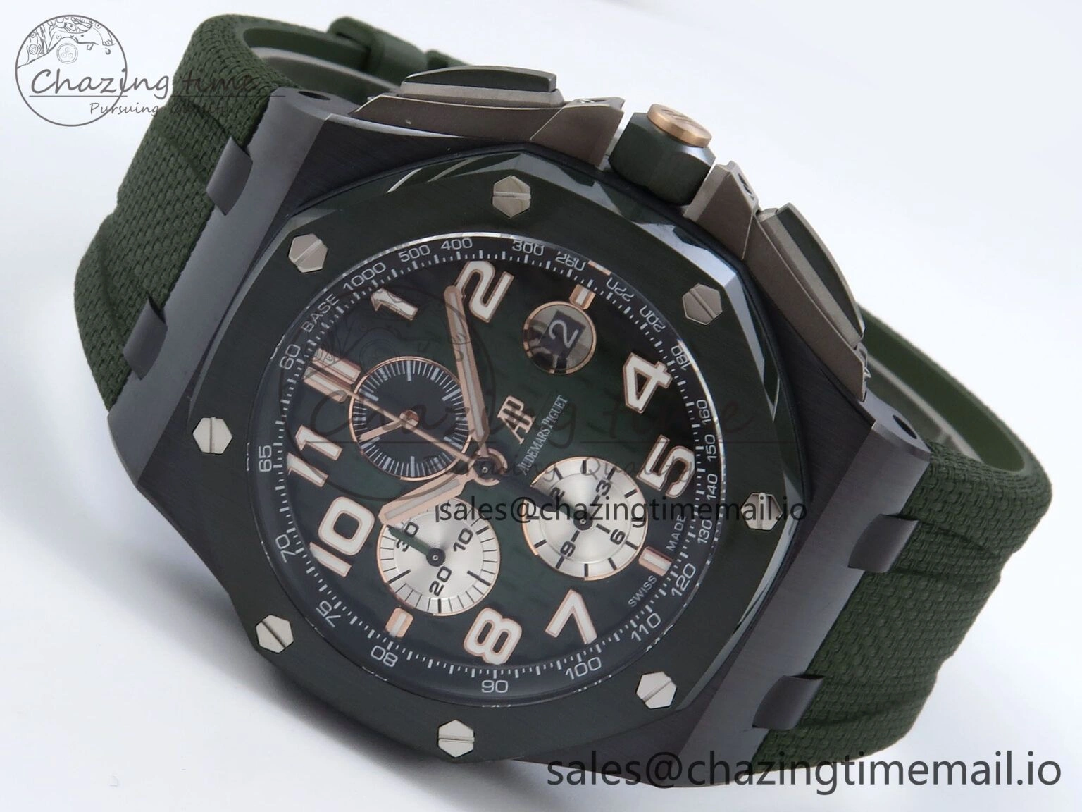 Royal Oak Offshore 44mm Black Ceramic TKF 1:1 Best Edition Green Dial on Green Rubber Strap A3126