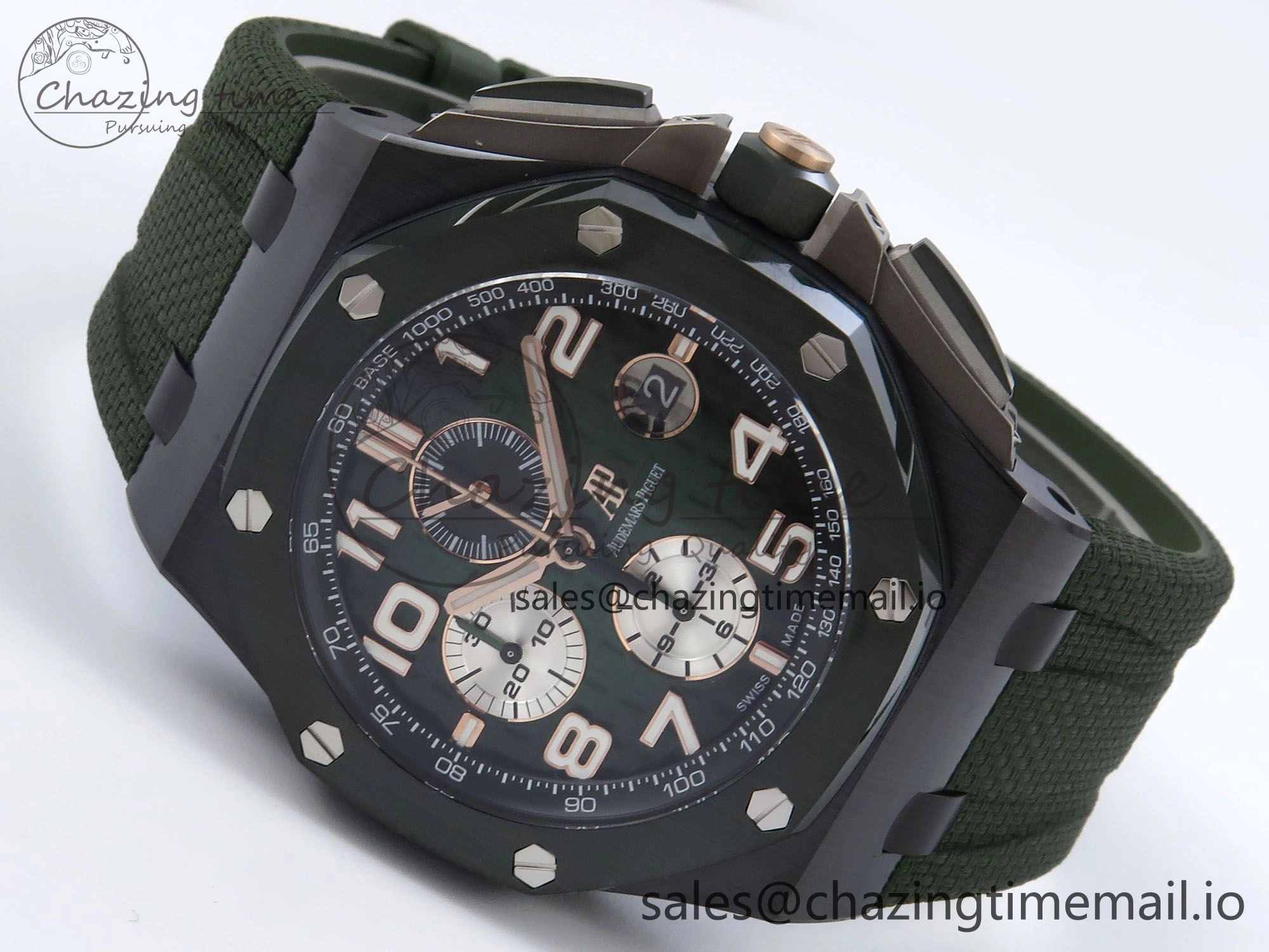 Royal Oak Offshore 44mm Black Ceramic TKF 1:1 Best Edition Green Dial on Green Rubber Strap A3126