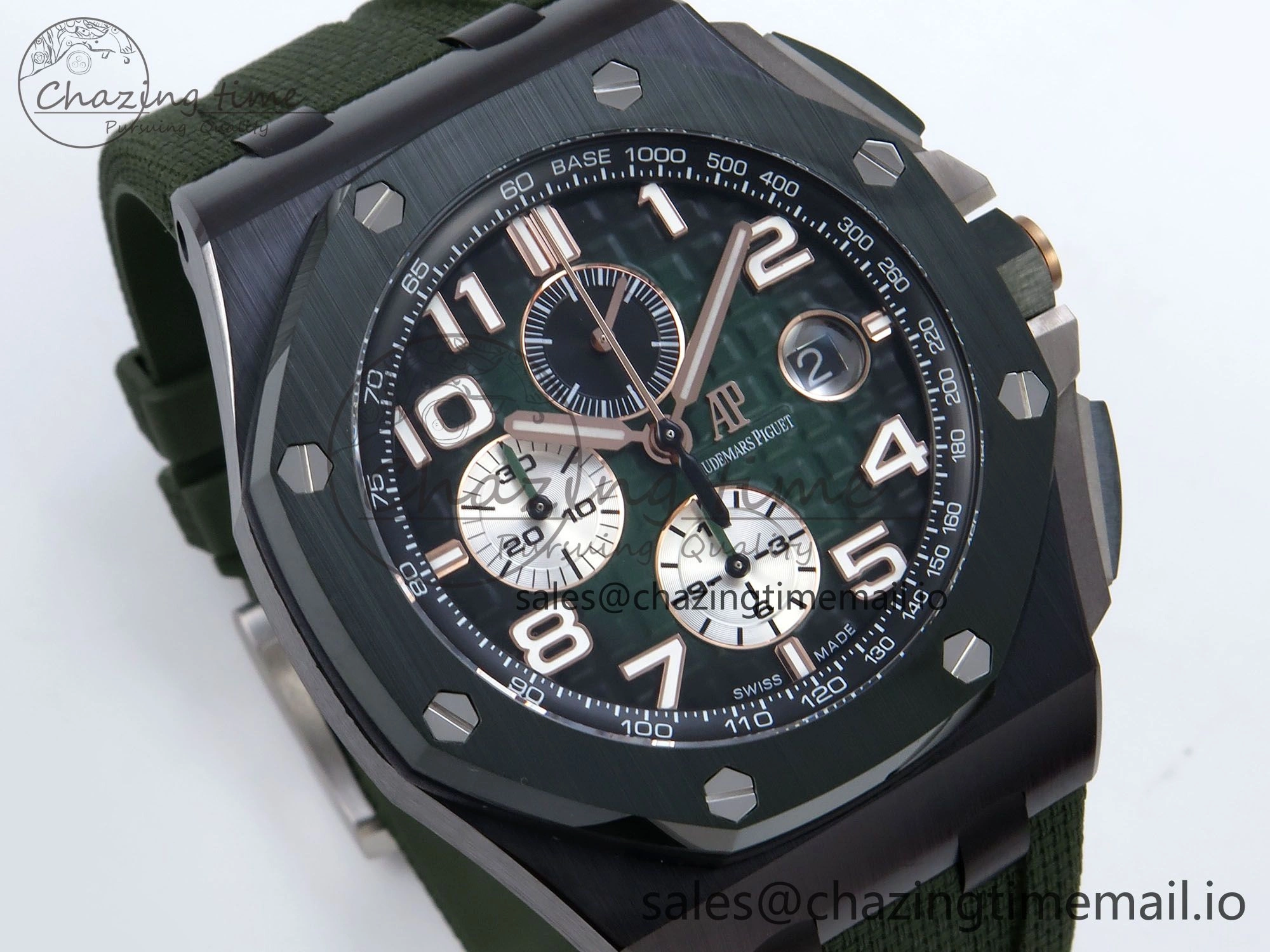 Royal Oak Offshore 44mm Black Ceramic TKF 1:1 Best Edition Green Dial on Green Rubber Strap A3126