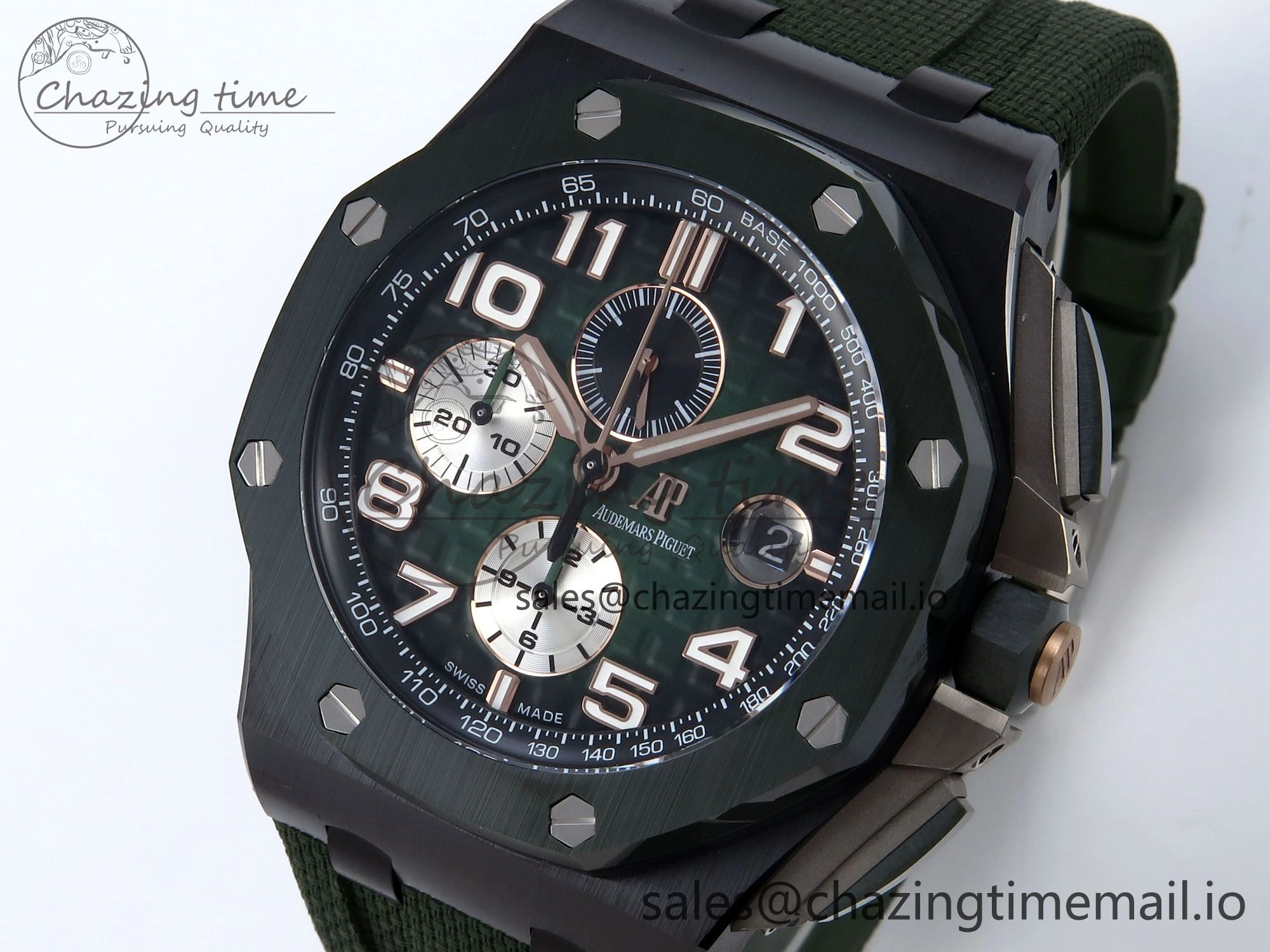 Royal Oak Offshore 44mm Black Ceramic TKF 1:1 Best Edition Green Dial on Green Rubber Strap A3126