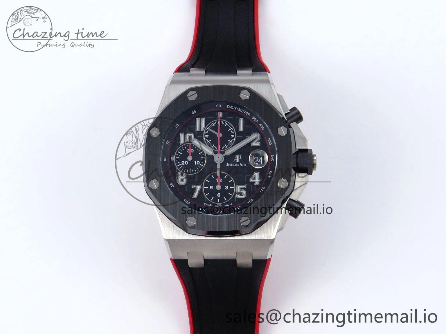 Royal Oak Offshore 44mm Black Themes SS TKF 1:1 Best Edition Black Dial on Black Red Rubber Strap A3126
