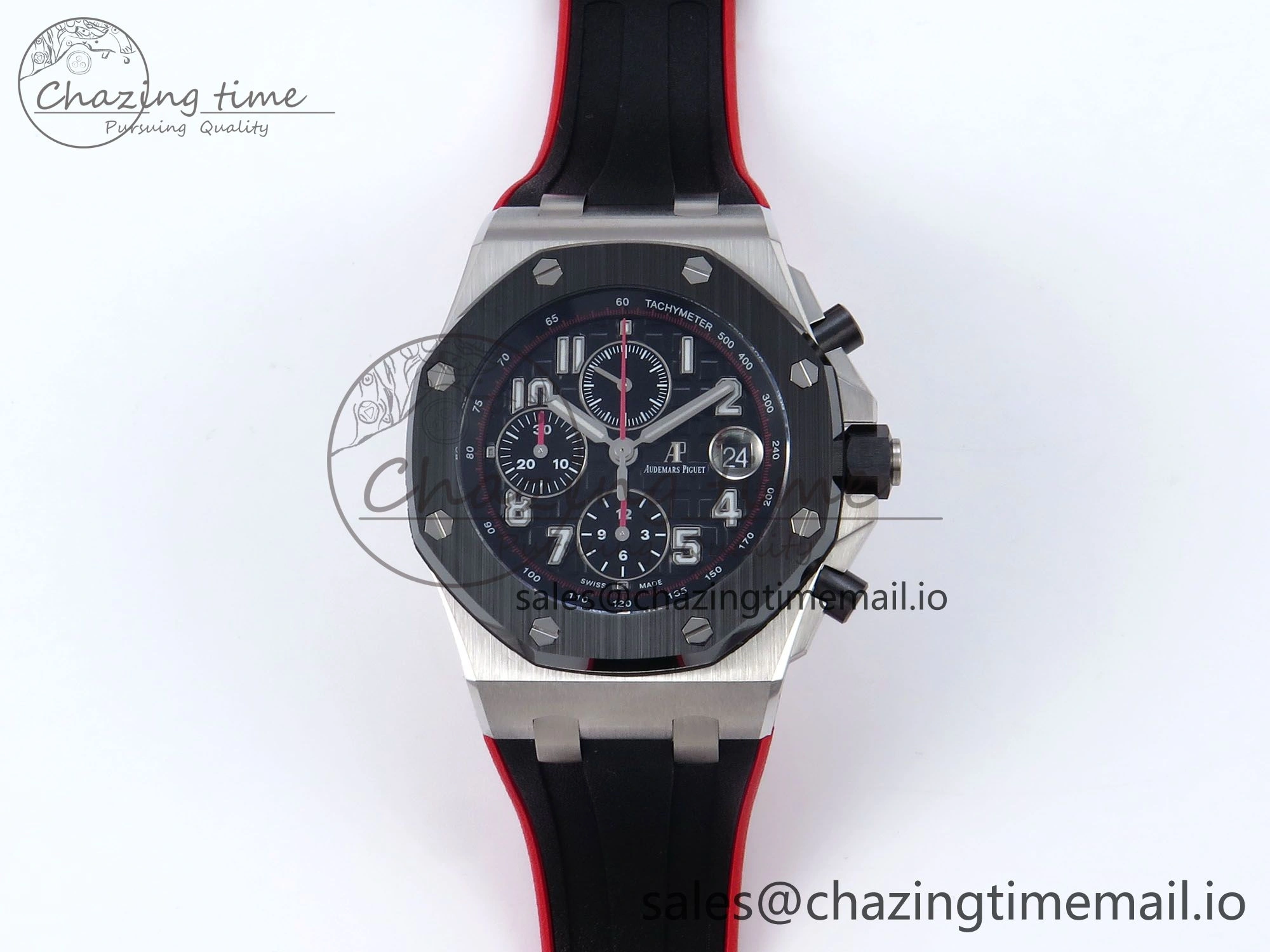Royal Oak Offshore 44mm Black Themes SS TKF 1:1 Best Edition Black Dial on Black Red Rubber Strap A3126