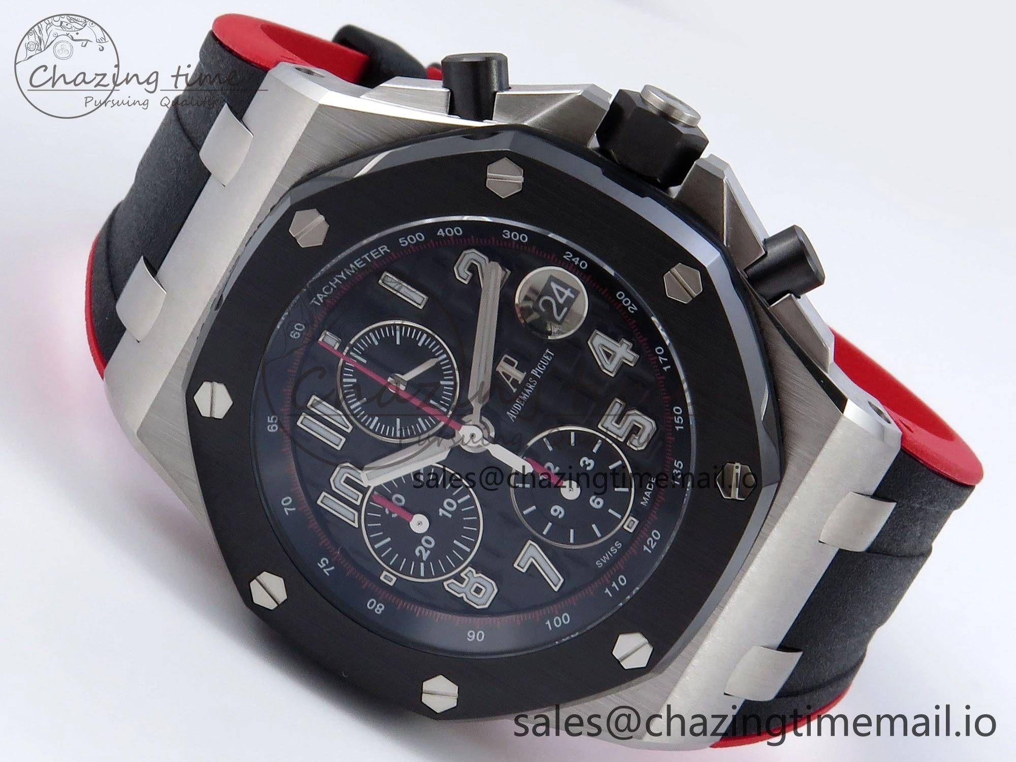 Royal Oak Offshore 44mm Black Themes SS TKF 1:1 Best Edition Black Dial on Black Red Rubber Strap A3126