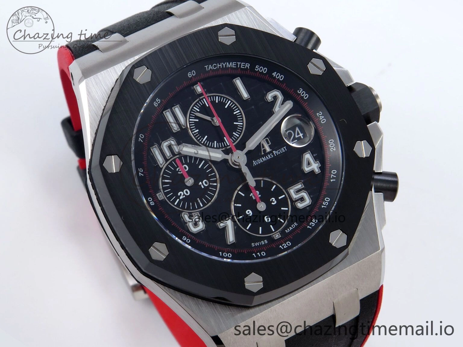 Royal Oak Offshore 44mm Black Themes SS TKF 1:1 Best Edition Black Dial on Black Red Rubber Strap A3126