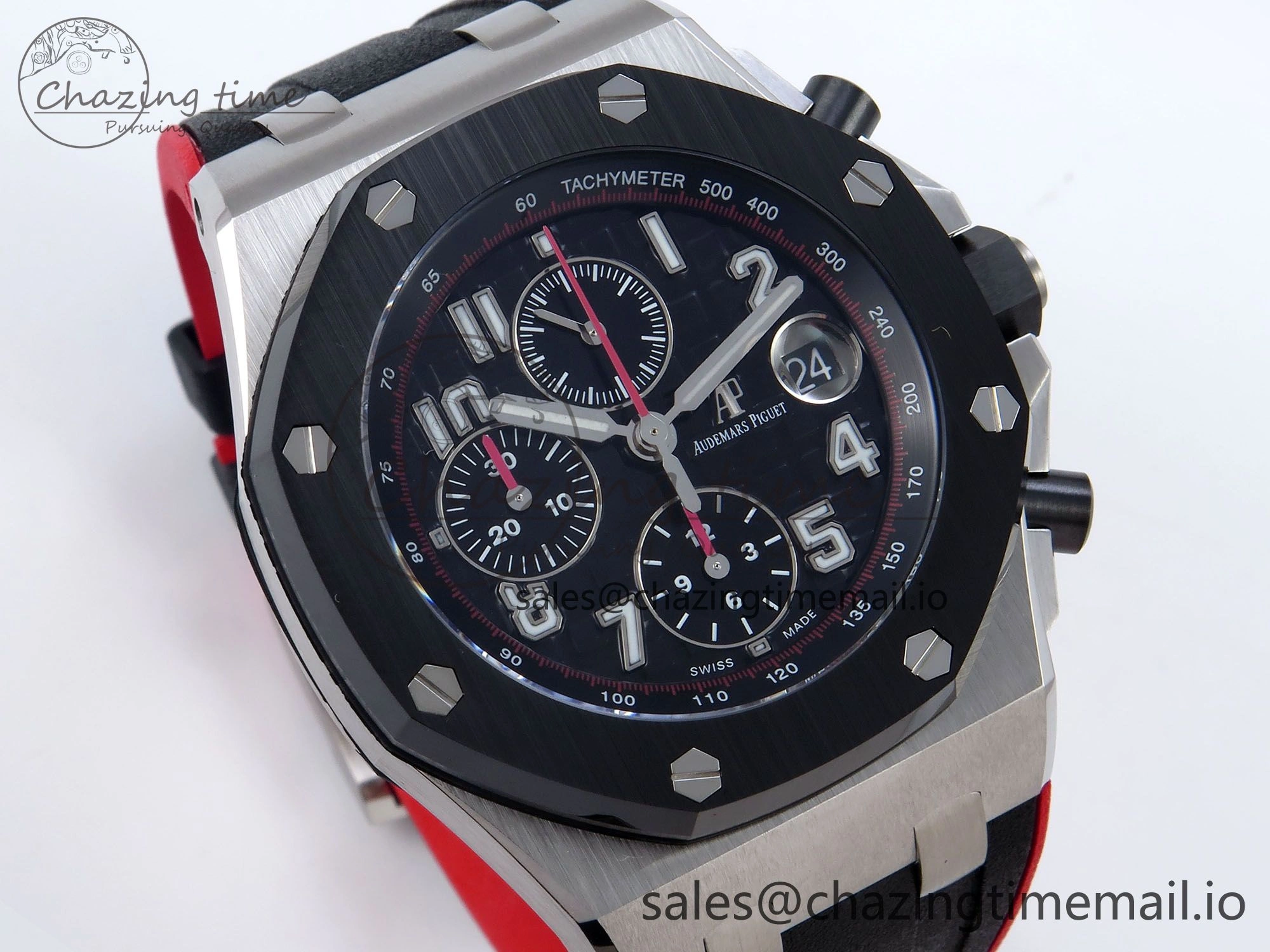 Royal Oak Offshore 44mm Black Themes SS TKF 1:1 Best Edition Black Dial on Black Red Rubber Strap A3126
