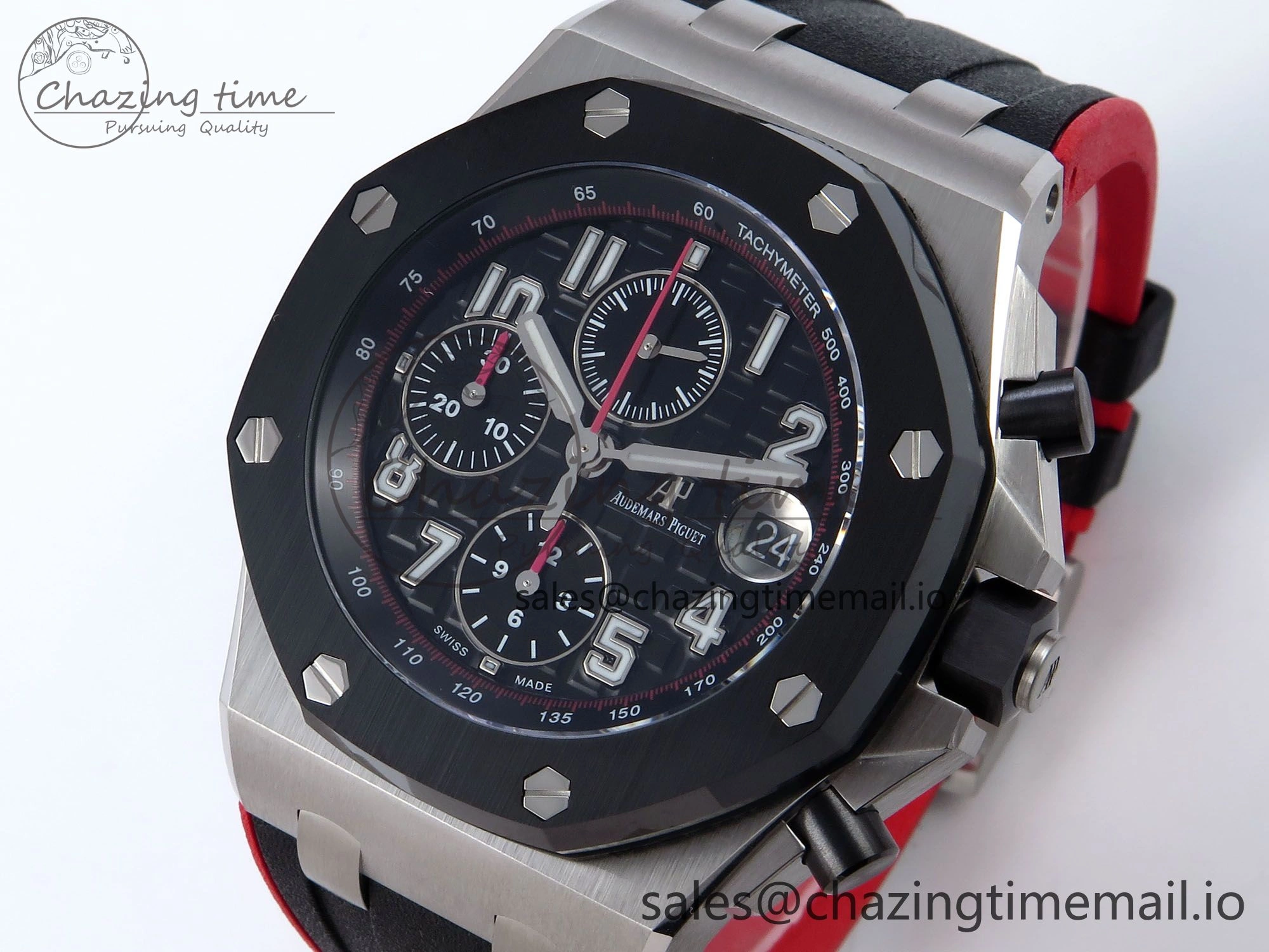 Royal Oak Offshore 44mm Black Themes SS TKF 1:1 Best Edition Black Dial on Black Red Rubber Strap A3126