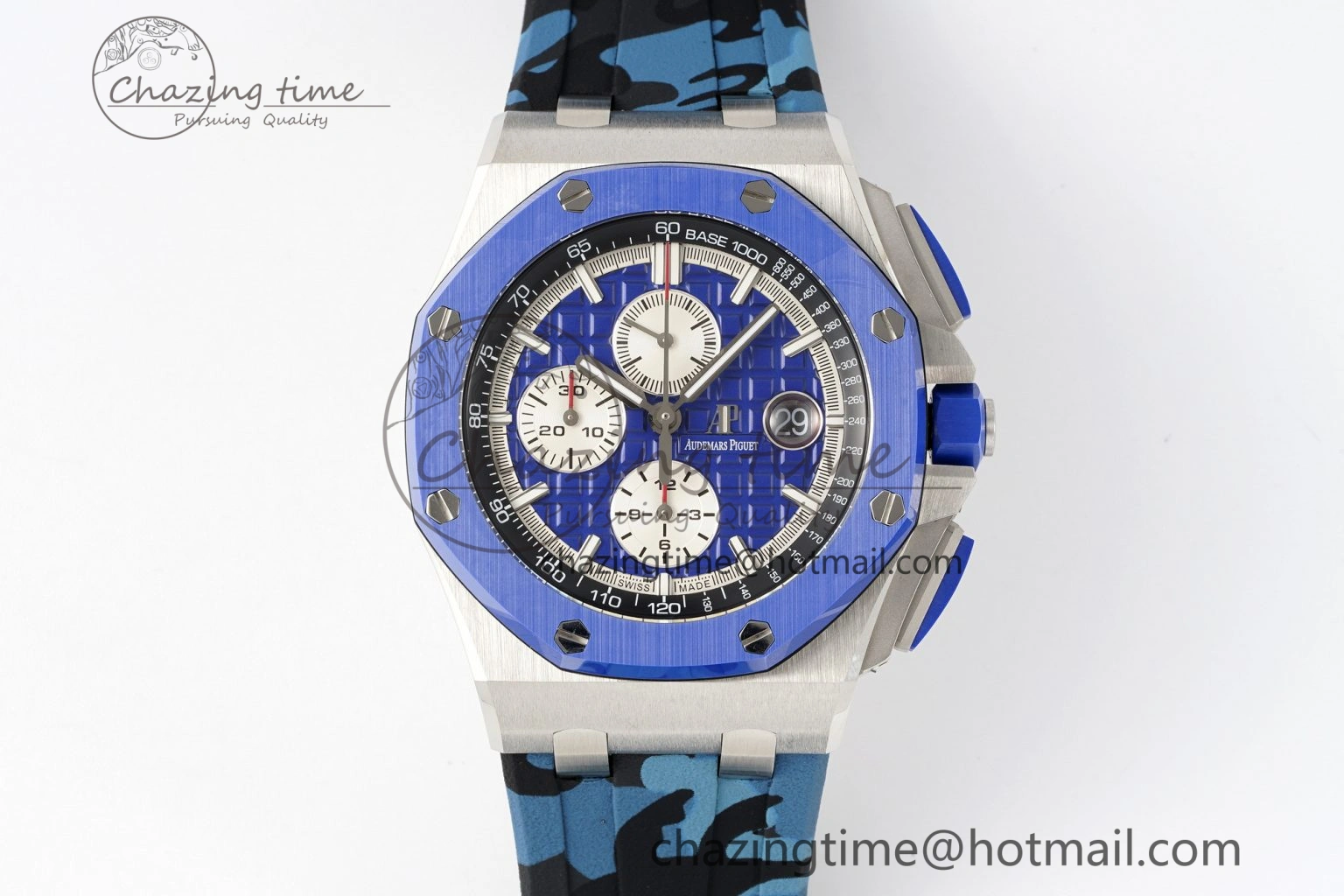 Royal Oak Offshore 44mm Blue Ceramic Bezel APF 1:1 Best Edition Blue Dial on Blue Camou Strap A3126 V2