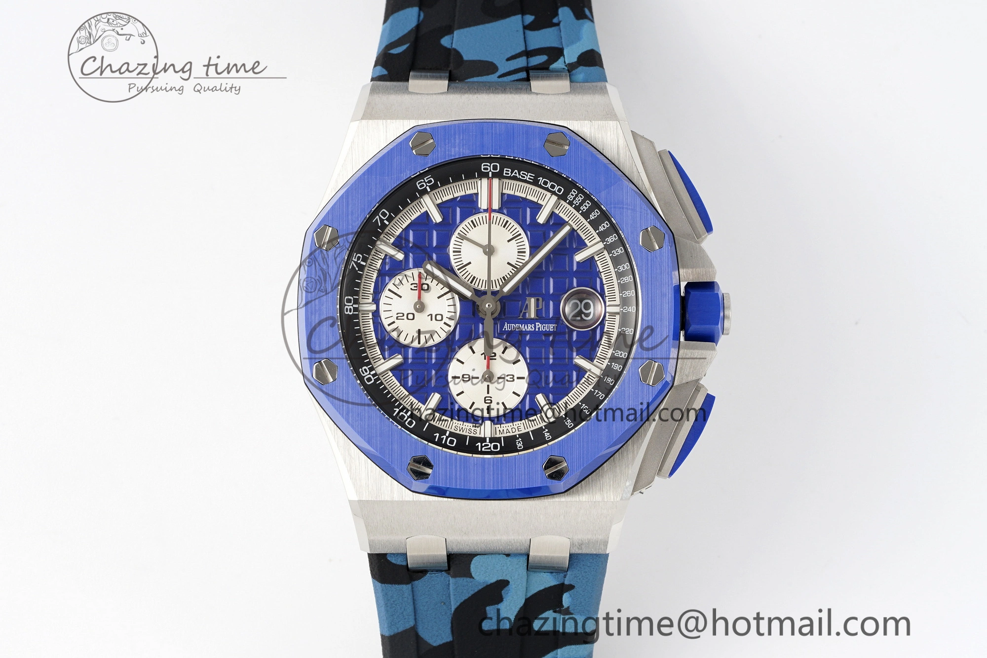 Royal Oak Offshore 44mm Blue Ceramic Bezel APF 1:1 Best Edition Blue Dial on Blue Camou Strap A3126 V2