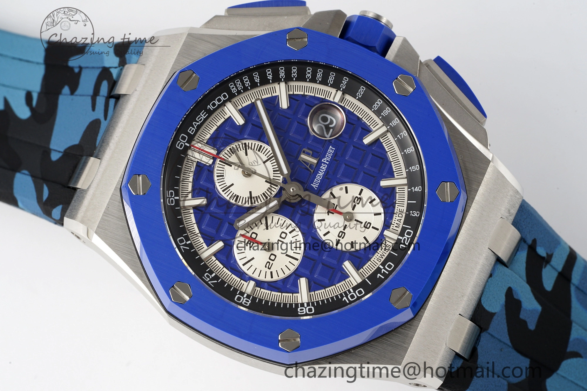 Royal Oak Offshore 44mm Blue Ceramic Bezel APF 1:1 Best Edition Blue Dial on Blue Camou Strap A3126 V2