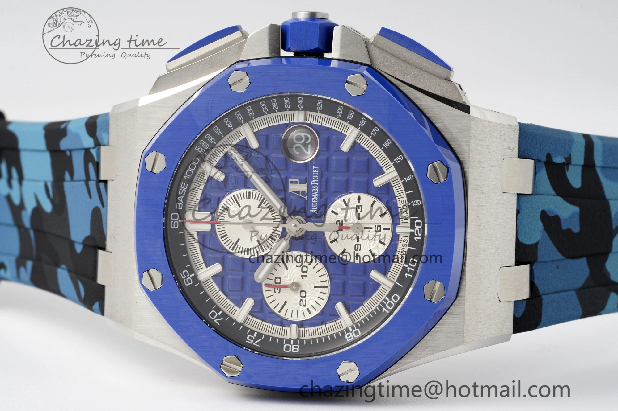 Royal Oak Offshore 44mm Blue Ceramic Bezel APF 1:1 Best Edition Blue Dial on Blue Camou Strap A3126 V2