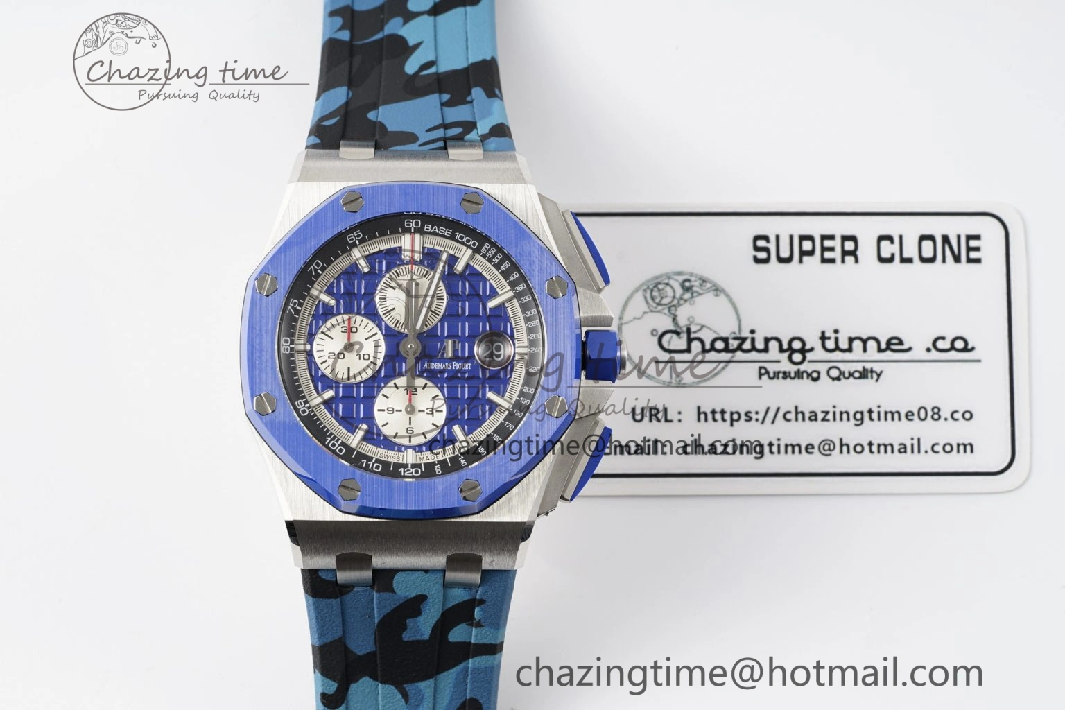 Royal Oak Offshore 44mm Blue Ceramic Bezel APF 1:1 Best Edition Blue Dial on Blue Camou Strap A3126 V2