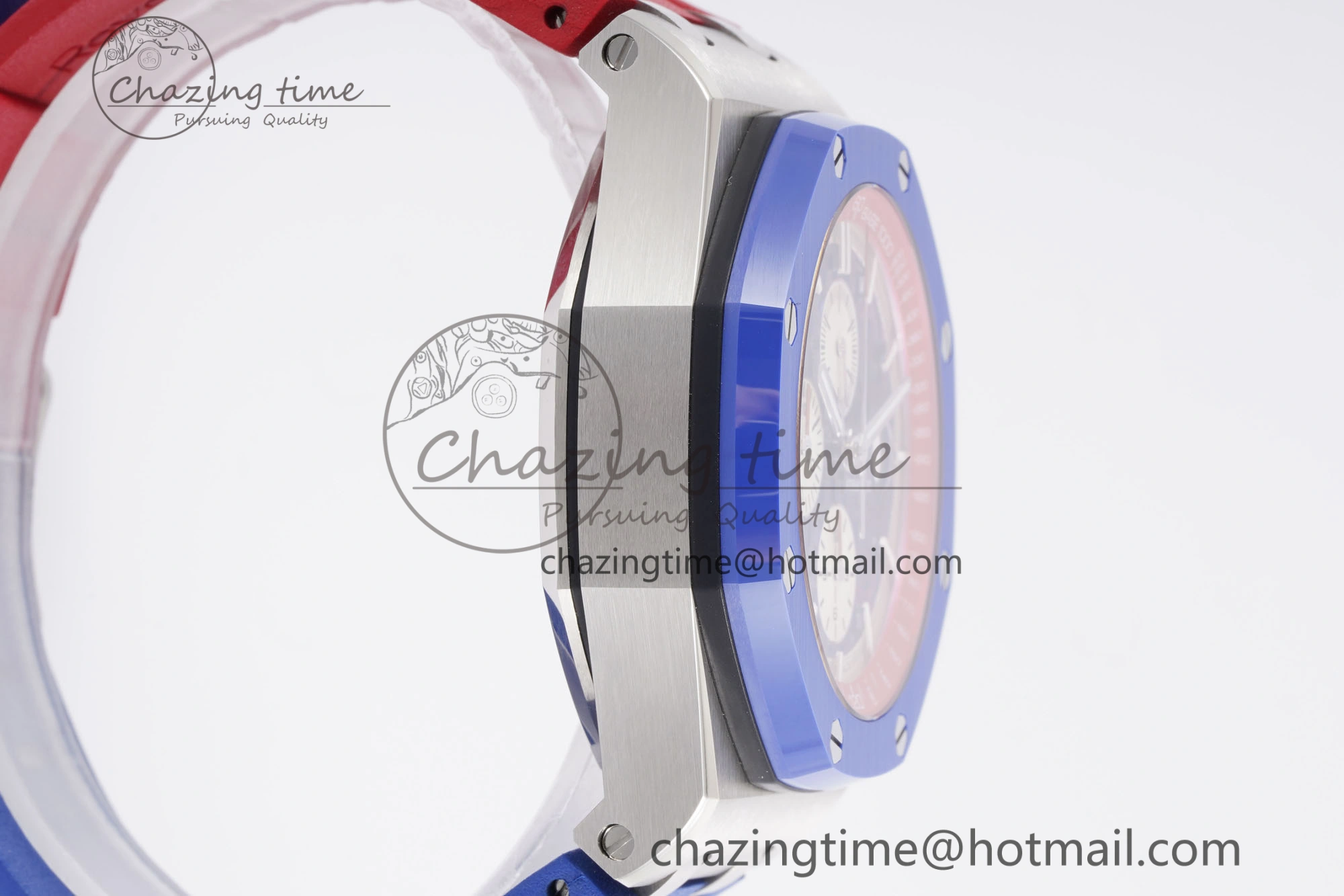 Royal Oak Offshore 44mm Blue Ceramic Bezel APF 1:1 Best Edition Blue Red Dial on Blue Red Rubber Strap A3126 V2