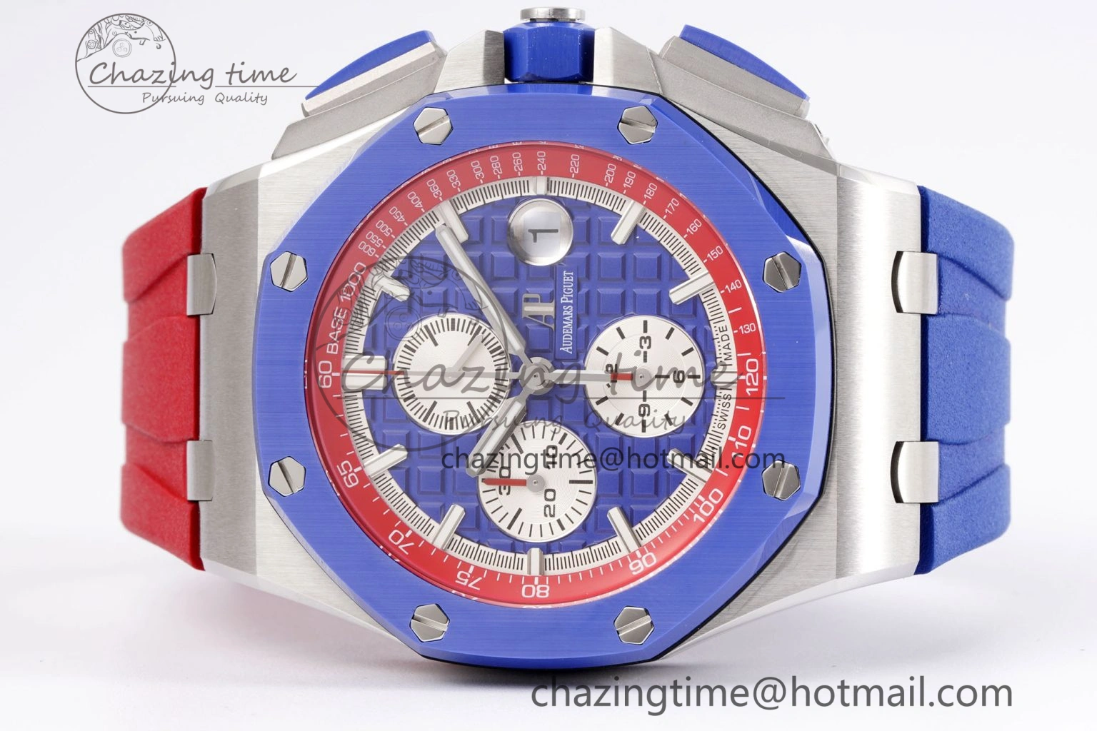 Royal Oak Offshore 44mm Blue Ceramic Bezel APF 1:1 Best Edition Blue Red Dial on Blue Red Rubber Strap A3126 V2