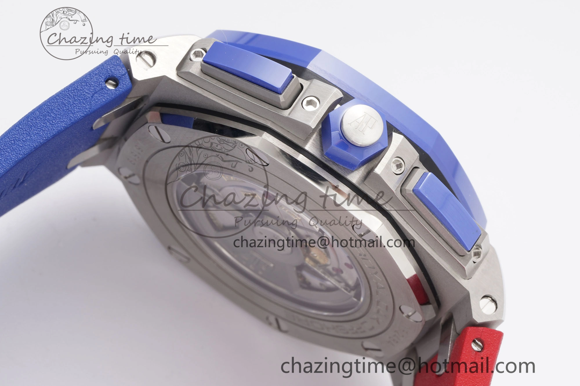Royal Oak Offshore 44mm Blue Ceramic Bezel APF 1:1 Best Edition Blue Red Dial on Blue Red Rubber Strap A3126 V2
