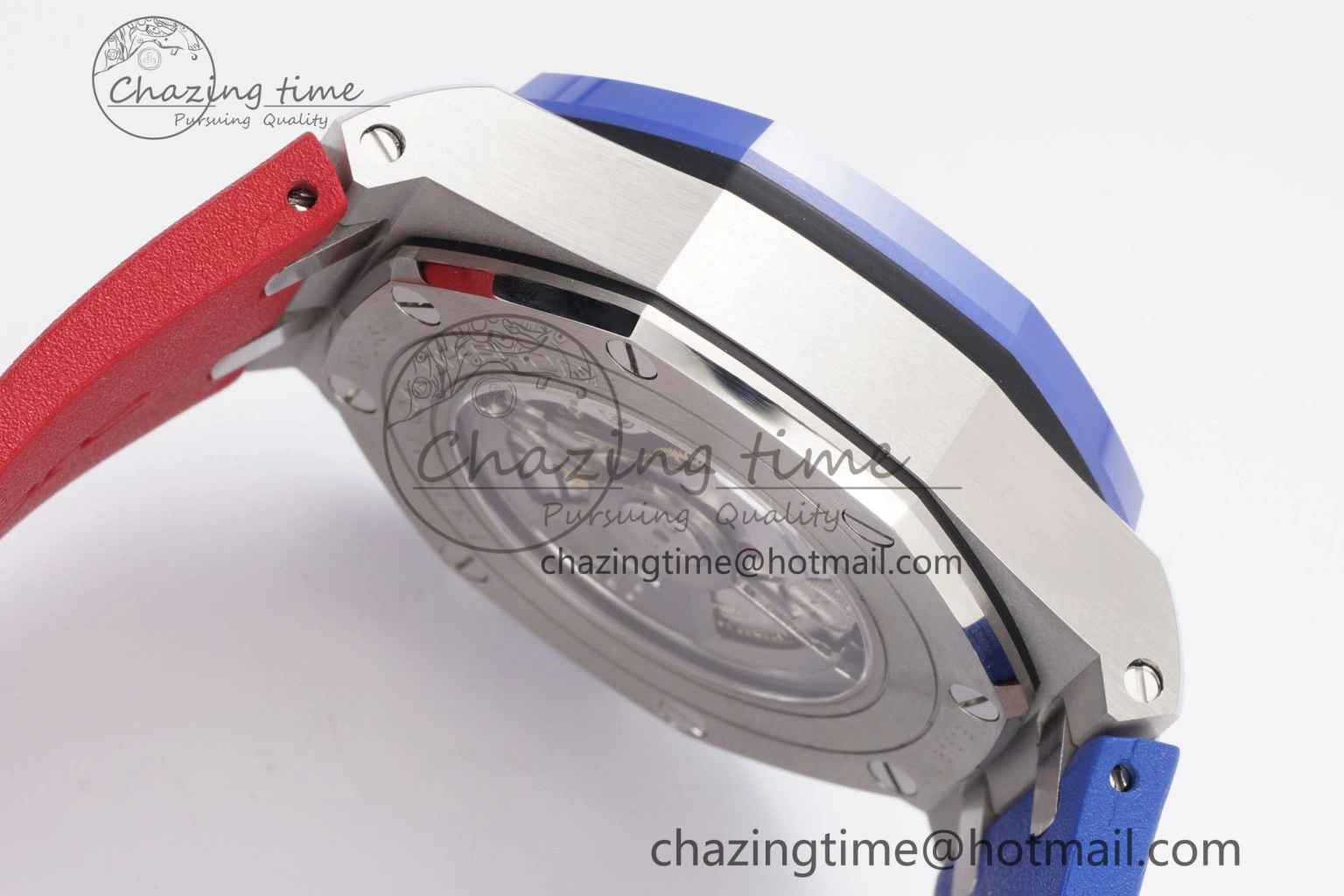 Royal Oak Offshore 44mm Blue Ceramic Bezel APF 1:1 Best Edition Blue Red Dial on Blue Red Rubber Strap A3126 V2