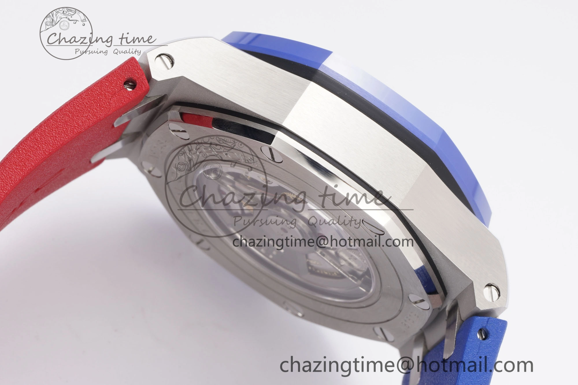Royal Oak Offshore 44mm Blue Ceramic Bezel APF 1:1 Best Edition Blue Red Dial on Blue Red Rubber Strap A3126 V2