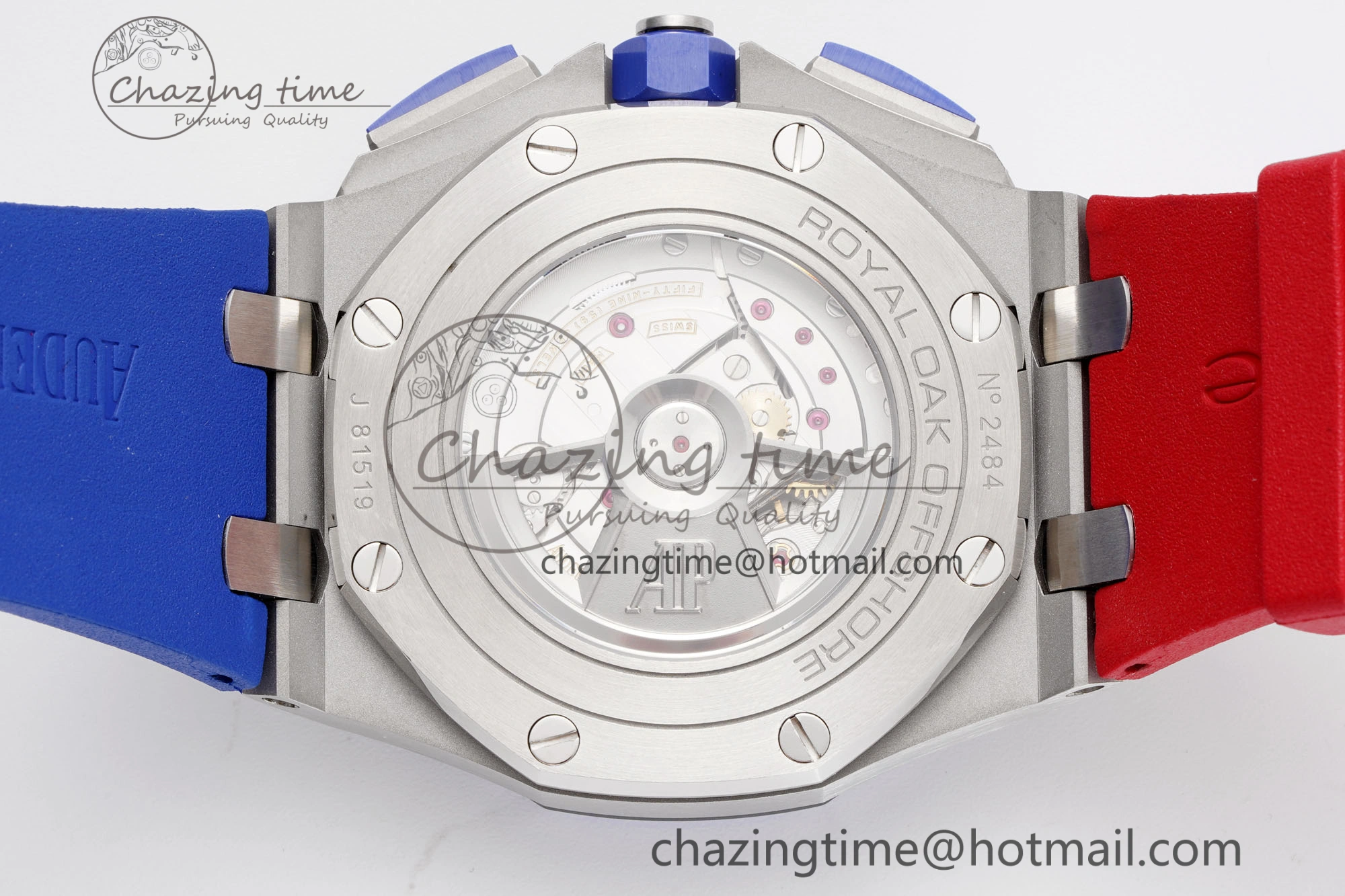 Royal Oak Offshore 44mm Blue Ceramic Bezel APF 1:1 Best Edition Blue Red Dial on Blue Red Rubber Strap A3126 V2