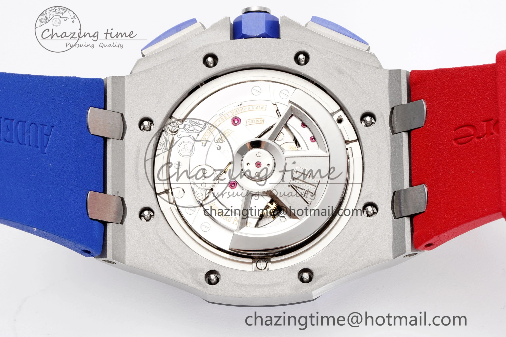 Royal Oak Offshore 44mm Blue Ceramic Bezel APF 1:1 Best Edition Blue Red Dial on Blue Red Rubber Strap A3126 V2