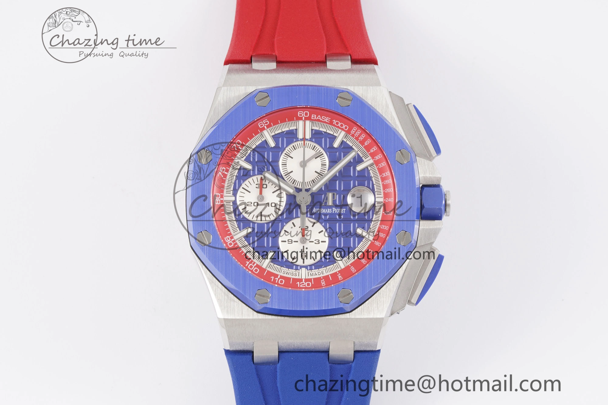 Royal Oak Offshore 44mm Blue Ceramic Bezel APF 1:1 Best Edition Blue Red Dial on Blue Red Rubber Strap A3126 V2