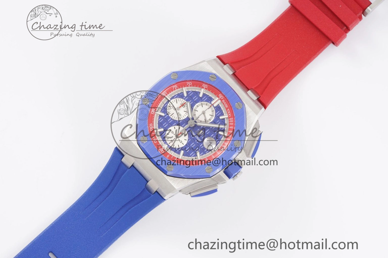 Royal Oak Offshore 44mm Blue Ceramic Bezel APF 1:1 Best Edition Blue Red Dial on Blue Red Rubber Strap A3126 V2
