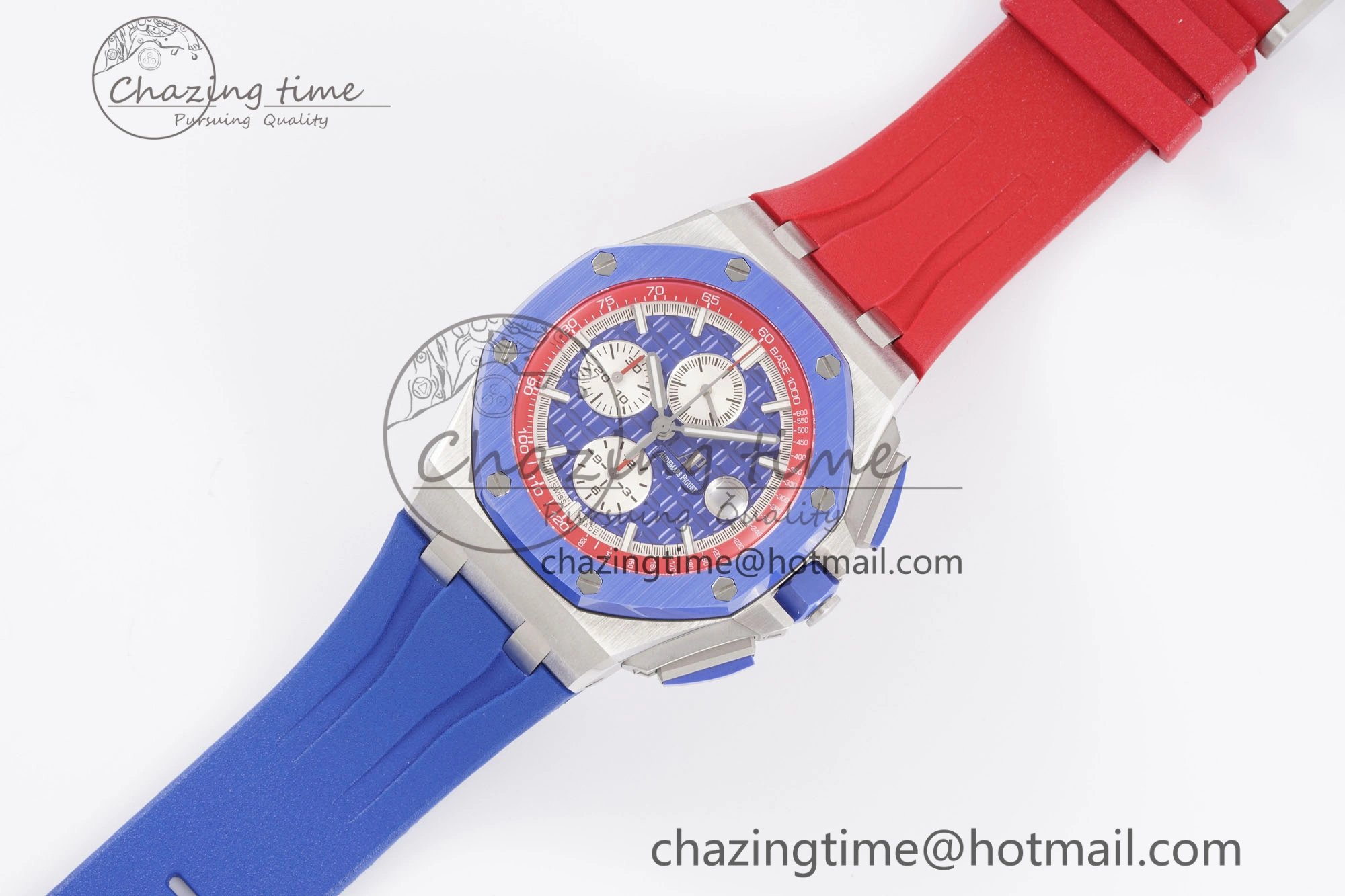 Royal Oak Offshore 44mm Blue Ceramic Bezel APF 1:1 Best Edition Blue Red Dial on Blue Red Rubber Strap A3126 V2