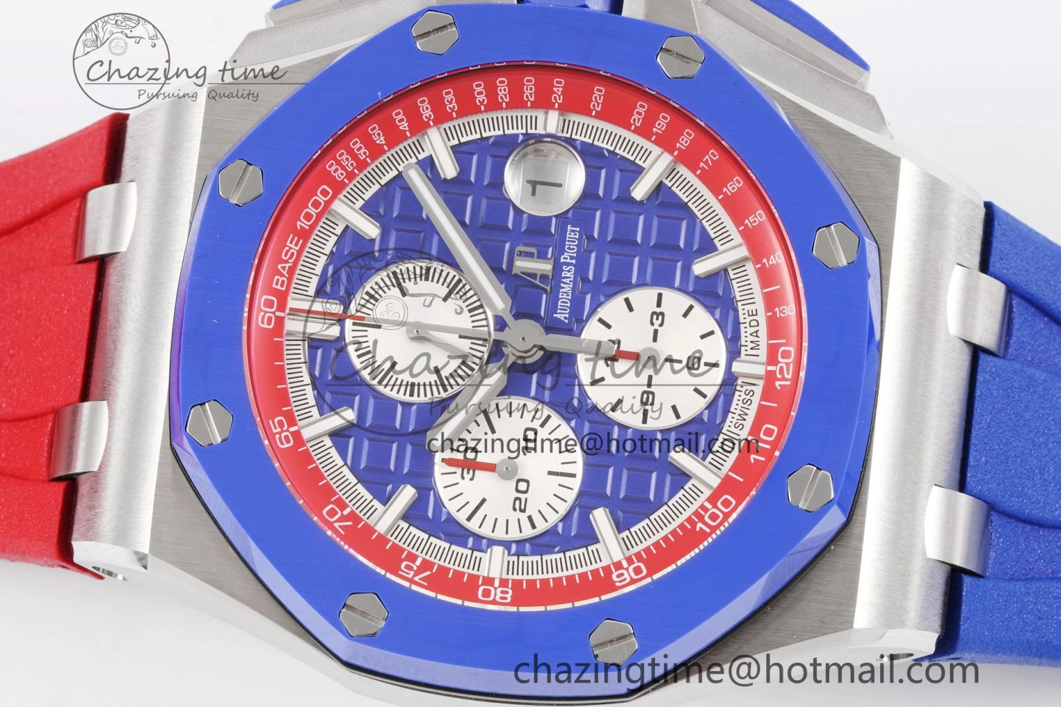 Royal Oak Offshore 44mm Blue Ceramic Bezel APF 1:1 Best Edition Blue Red Dial on Blue Red Rubber Strap A3126 V2