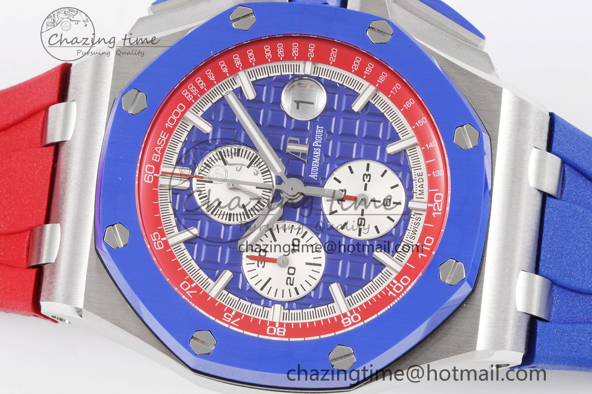 Royal Oak Offshore 44mm Blue Ceramic Bezel APF 1:1 Best Edition Blue Red Dial on Blue Red Rubber Strap A3126 V2