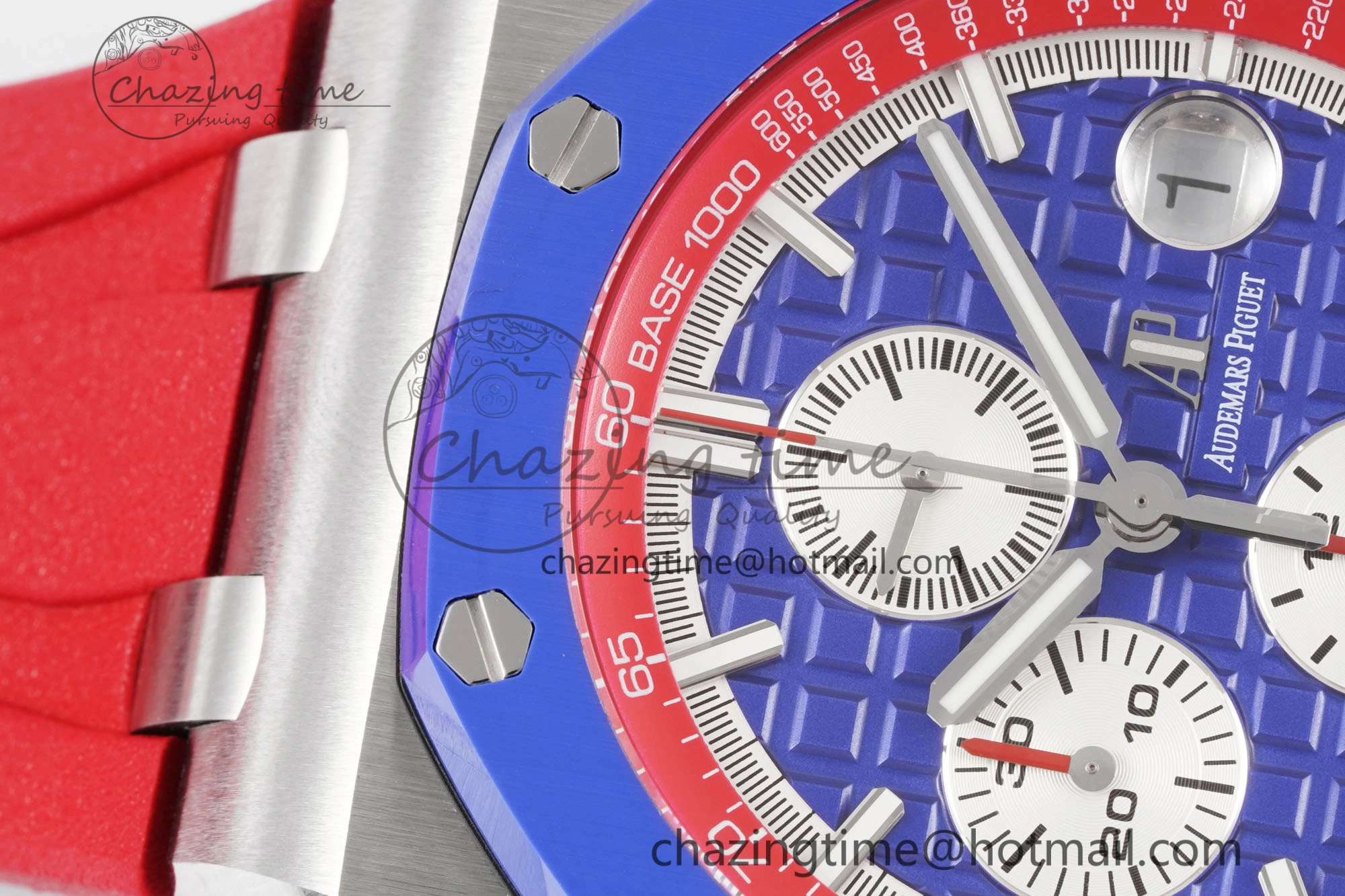 Royal Oak Offshore 44mm Blue Ceramic Bezel APF 1:1 Best Edition Blue Red Dial on Blue Red Rubber Strap A3126 V2