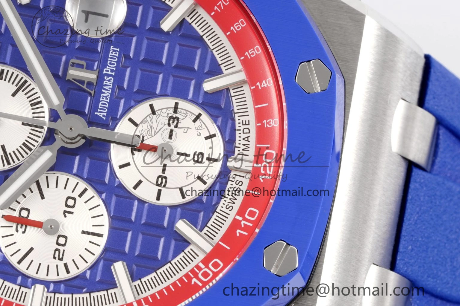Royal Oak Offshore 44mm Blue Ceramic Bezel APF 1:1 Best Edition Blue Red Dial on Blue Red Rubber Strap A3126 V2
