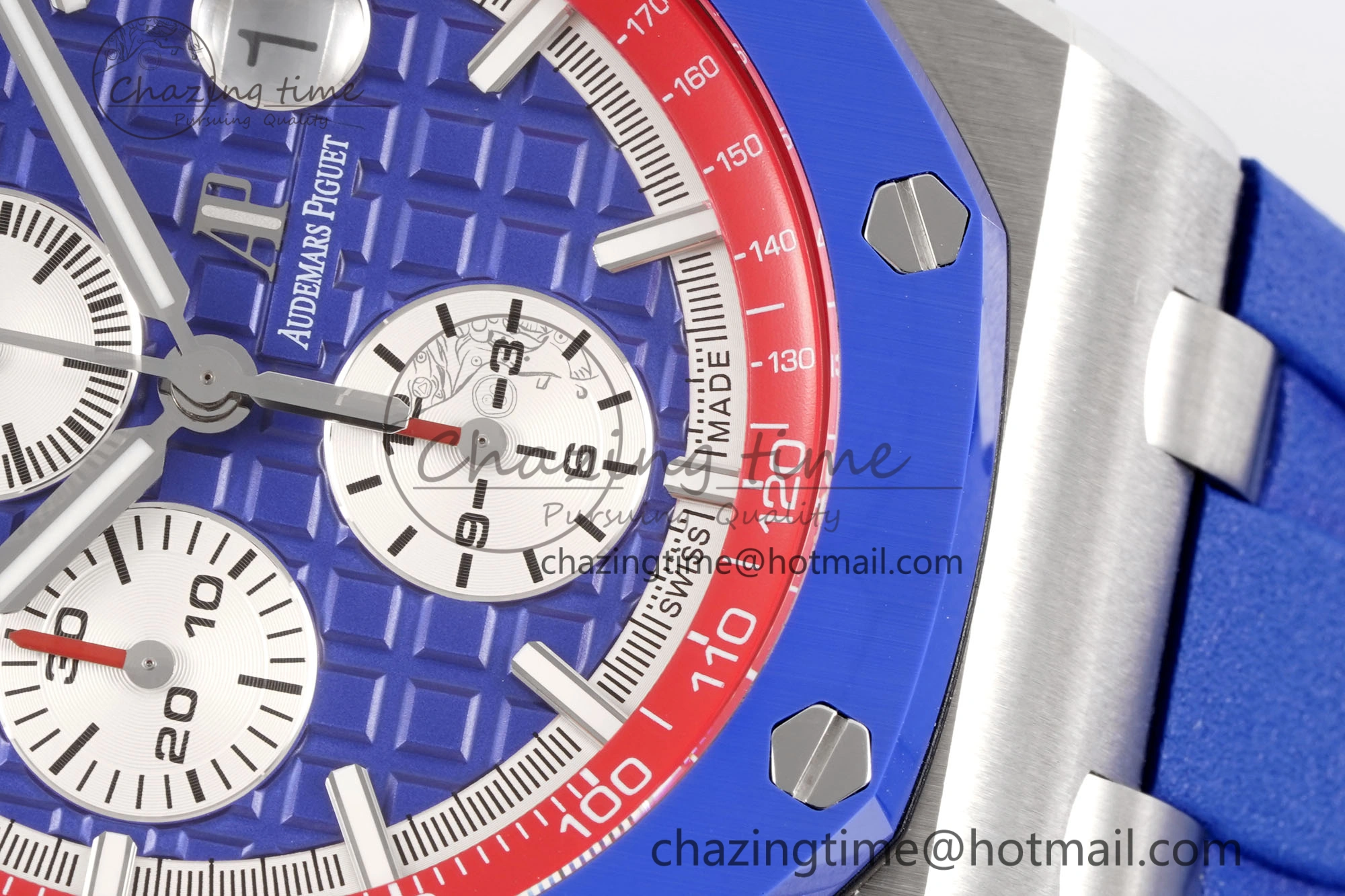 Royal Oak Offshore 44mm Blue Ceramic Bezel APF 1:1 Best Edition Blue Red Dial on Blue Red Rubber Strap A3126 V2