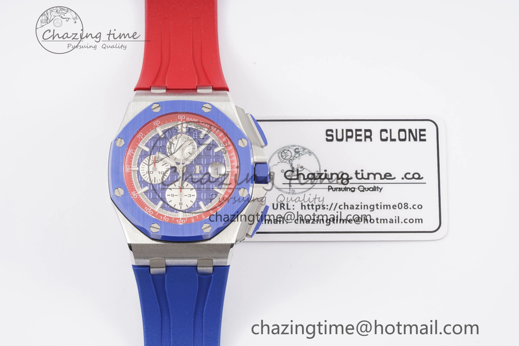 Royal Oak Offshore 44mm Blue Ceramic Bezel APF 1:1 Best Edition Blue Red Dial on Blue Red Rubber Strap A3126 V2
