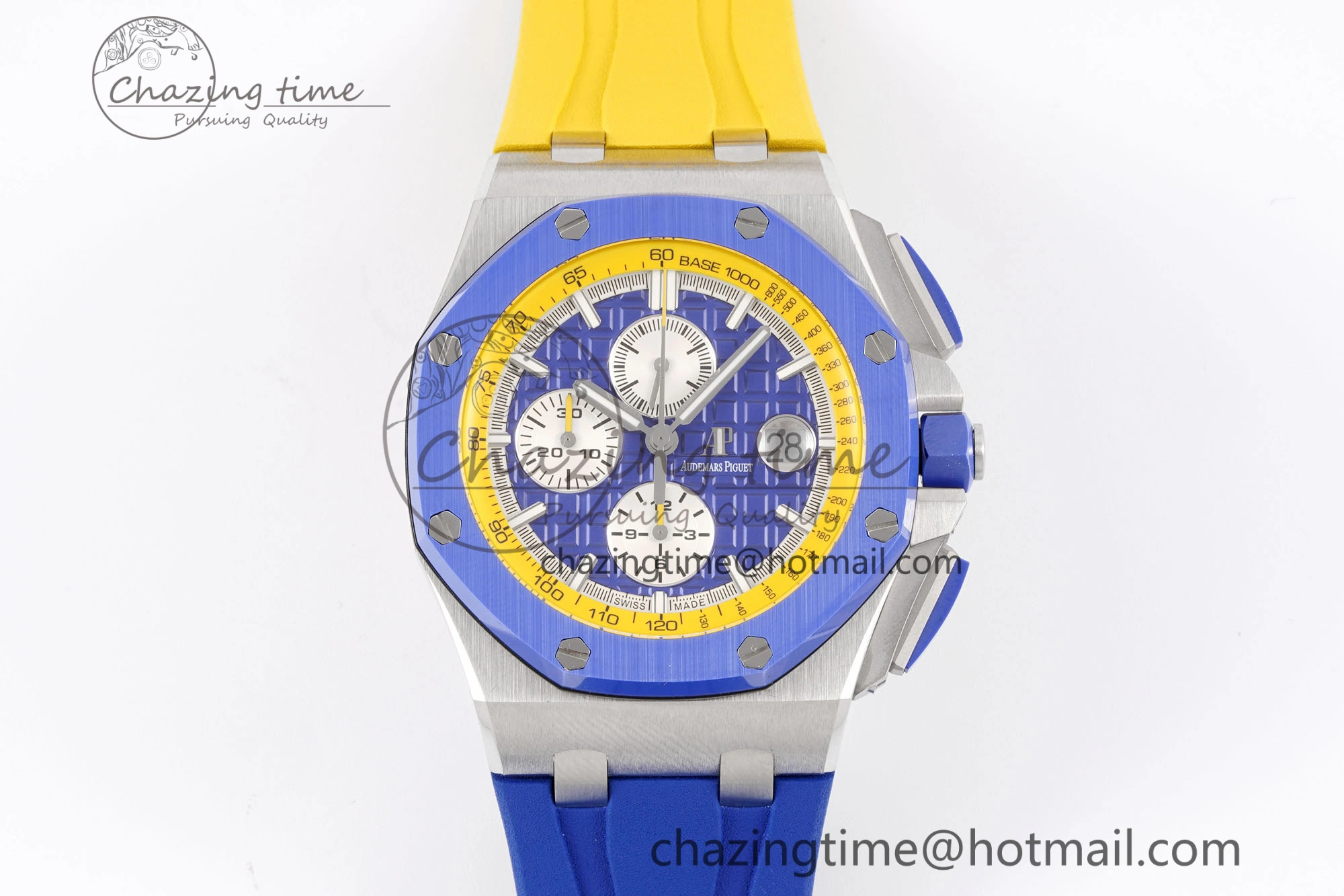Royal Oak Offshore 44mm Blue Ceramic Bezel APF 1:1 Best Edition Blue Yellow Dial on Blue Yellow Rubber Strap A3126 V2