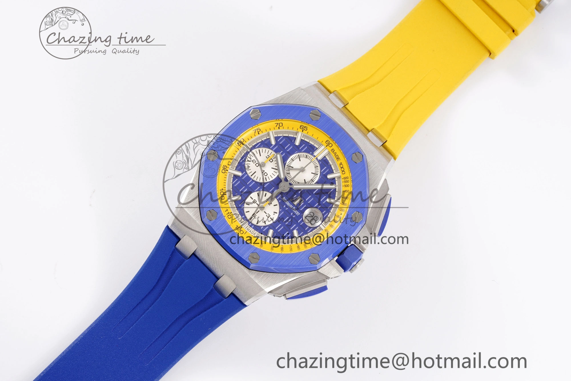 Royal Oak Offshore 44mm Blue Ceramic Bezel APF 1:1 Best Edition Blue Yellow Dial on Blue Yellow Rubber Strap A3126 V2