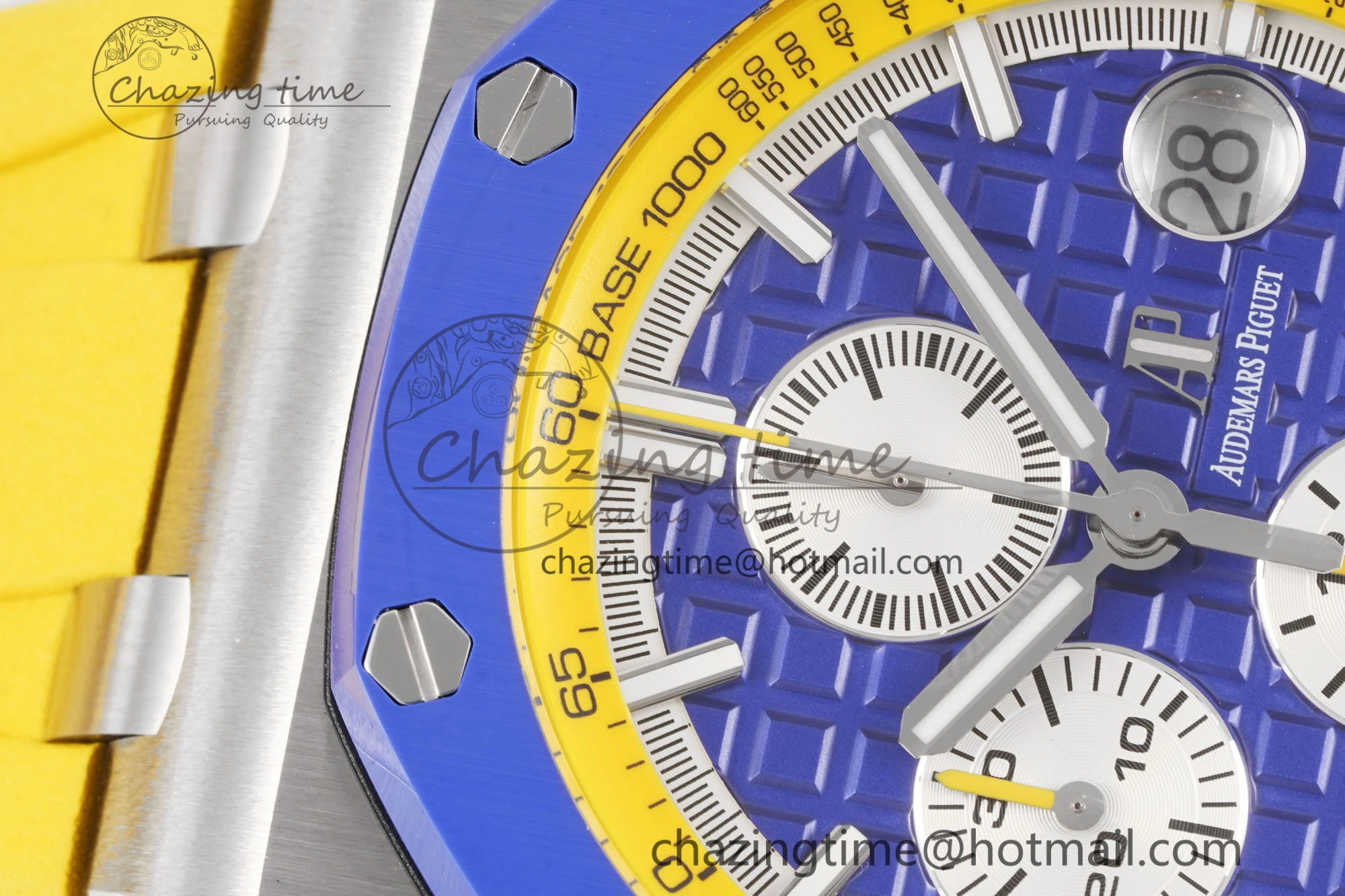 Royal Oak Offshore 44mm Blue Ceramic Bezel APF 1:1 Best Edition Blue Yellow Dial on Blue Yellow Rubber Strap A3126 V2
