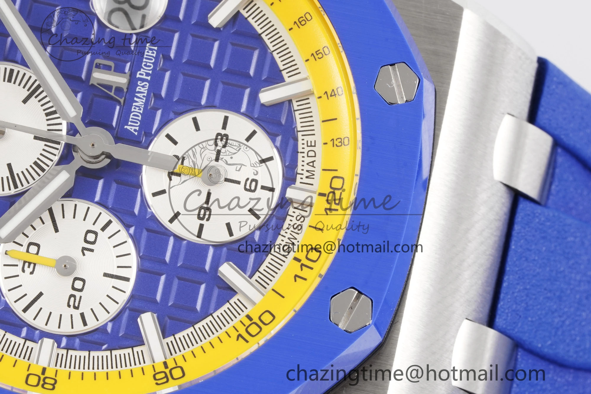 Royal Oak Offshore 44mm Blue Ceramic Bezel APF 1:1 Best Edition Blue Yellow Dial on Blue Yellow Rubber Strap A3126 V2
