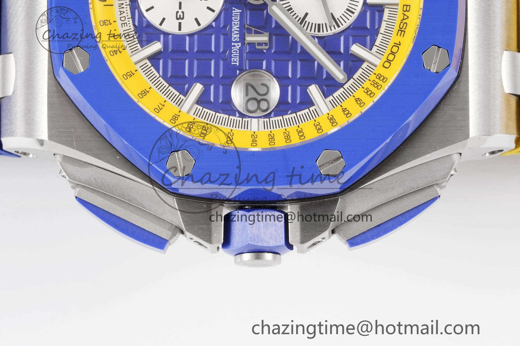 Royal Oak Offshore 44mm Blue Ceramic Bezel APF 1:1 Best Edition Blue Yellow Dial on Blue Yellow Rubber Strap A3126 V2