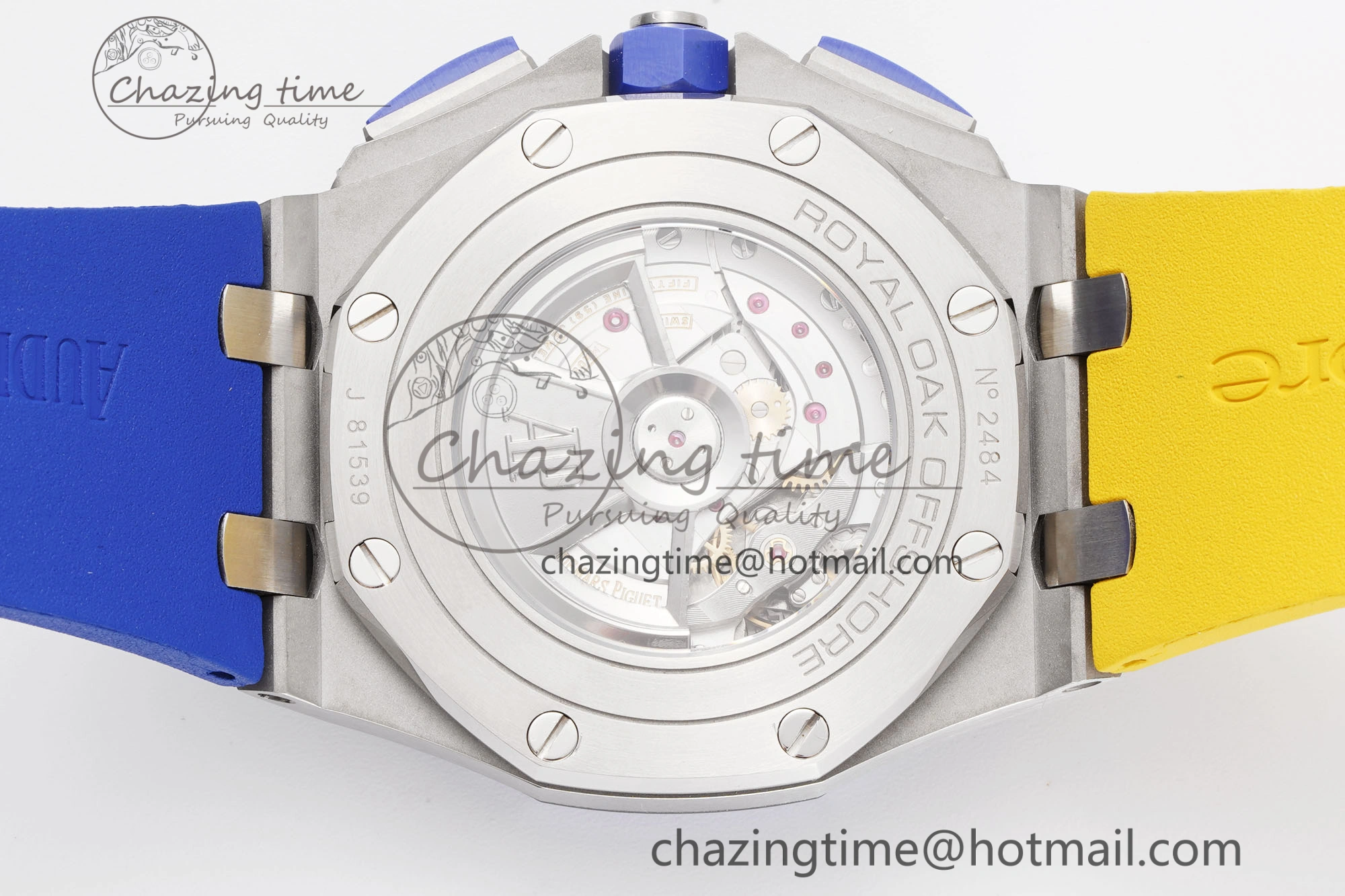 Royal Oak Offshore 44mm Blue Ceramic Bezel APF 1:1 Best Edition Blue Yellow Dial on Blue Yellow Rubber Strap A3126 V2