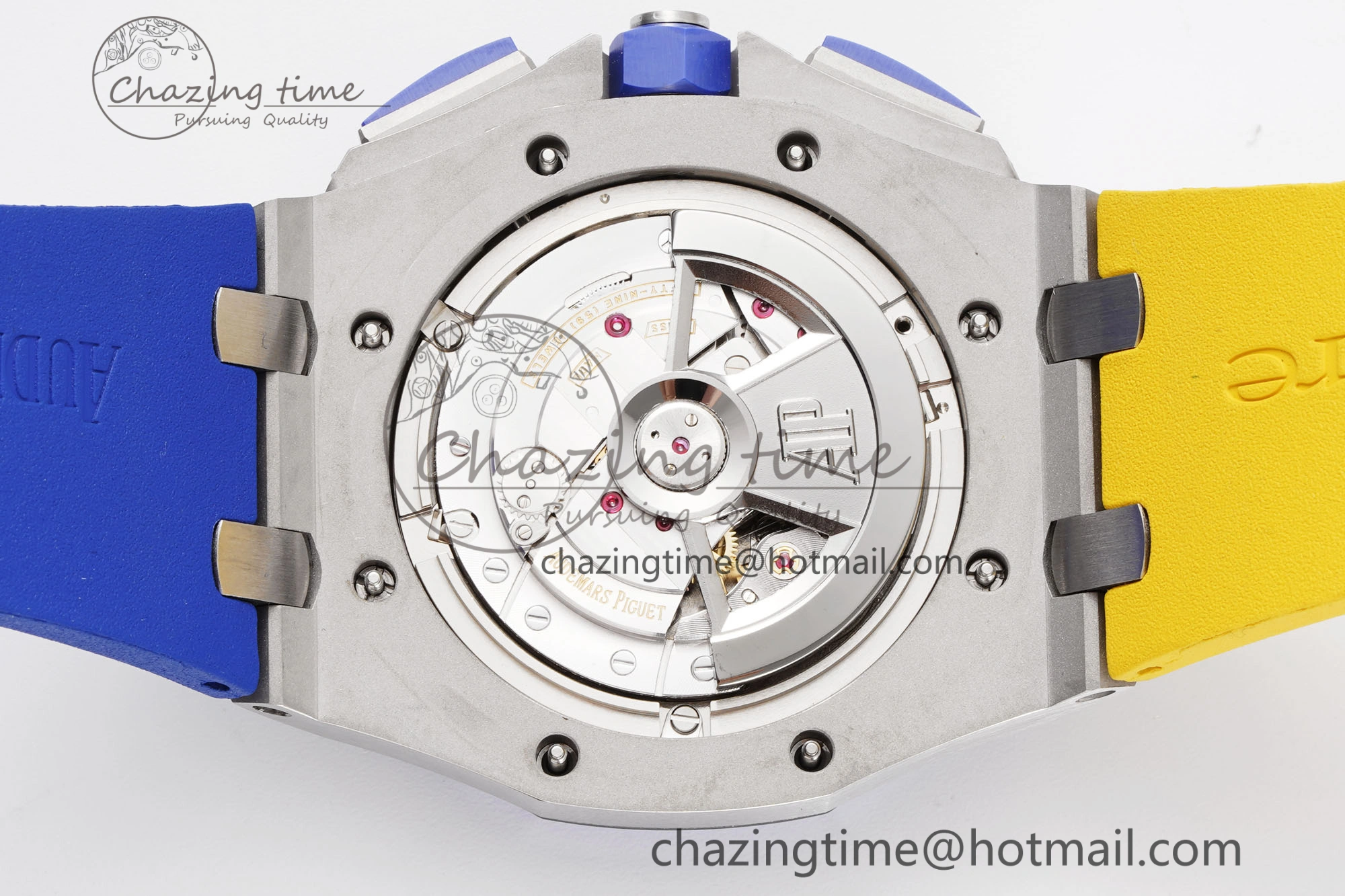 Royal Oak Offshore 44mm Blue Ceramic Bezel APF 1:1 Best Edition Blue Yellow Dial on Blue Yellow Rubber Strap A3126 V2