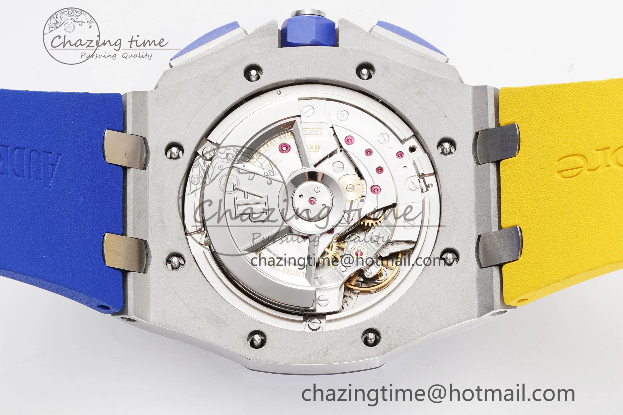 Royal Oak Offshore 44mm Blue Ceramic Bezel APF 1:1 Best Edition Blue Yellow Dial on Blue Yellow Rubber Strap A3126 V2