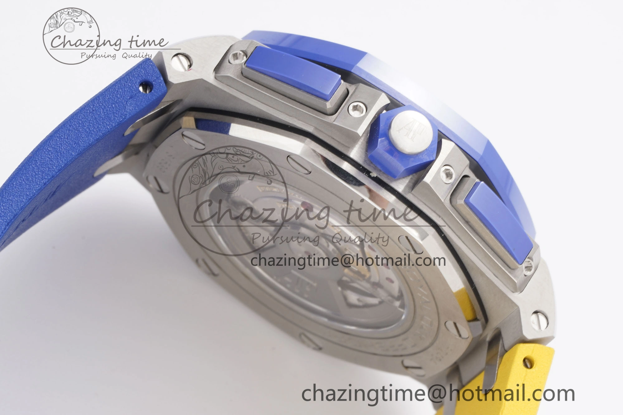 Royal Oak Offshore 44mm Blue Ceramic Bezel APF 1:1 Best Edition Blue Yellow Dial on Blue Yellow Rubber Strap A3126 V2