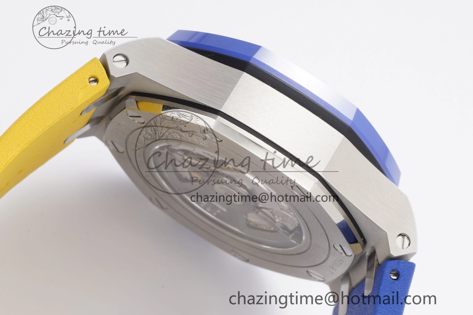 Royal Oak Offshore 44mm Blue Ceramic Bezel APF 1:1 Best Edition Blue Yellow Dial on Blue Yellow Rubber Strap A3126 V2