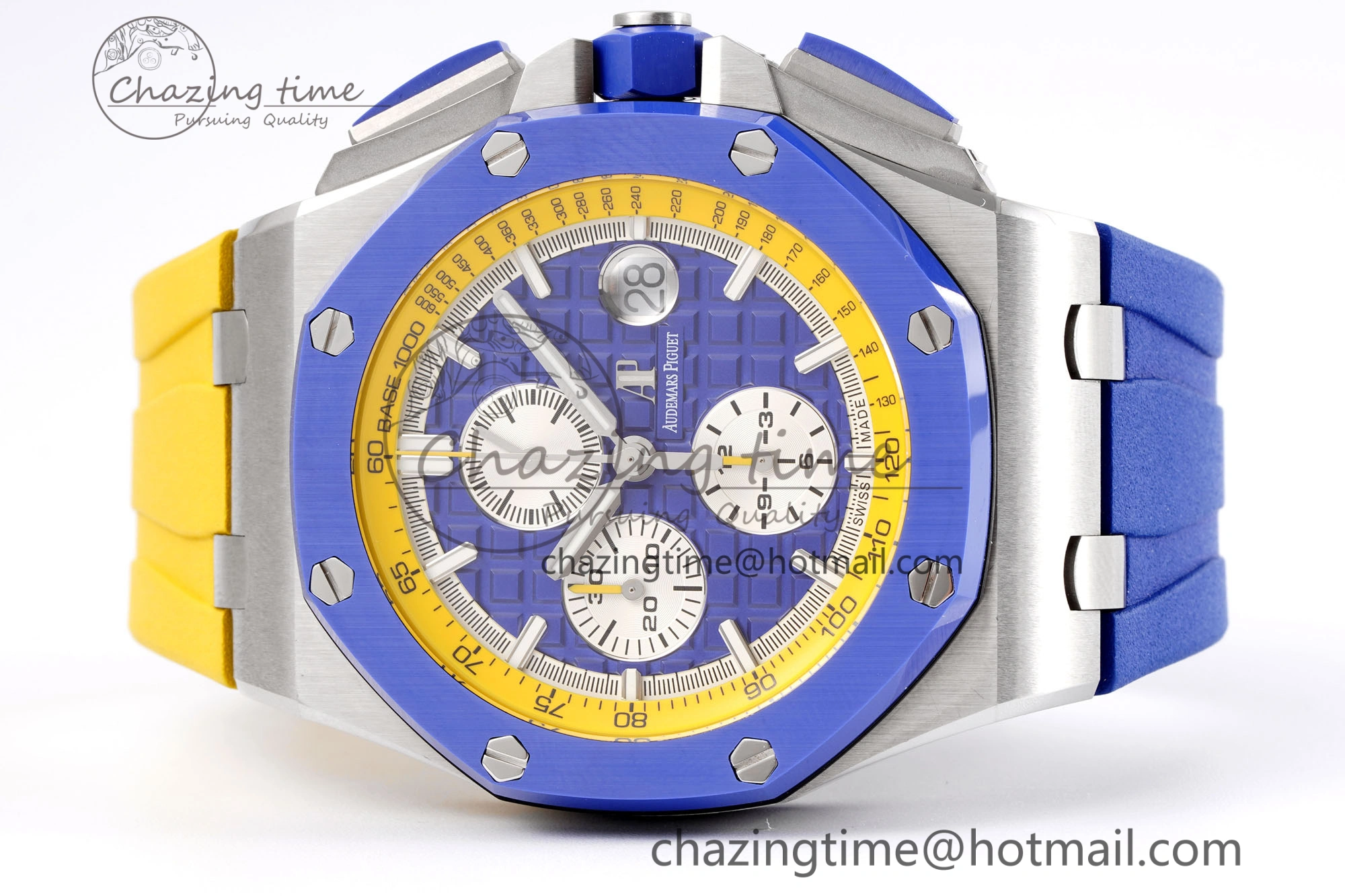 Royal Oak Offshore 44mm Blue Ceramic Bezel APF 1:1 Best Edition Blue Yellow Dial on Blue Yellow Rubber Strap A3126 V2